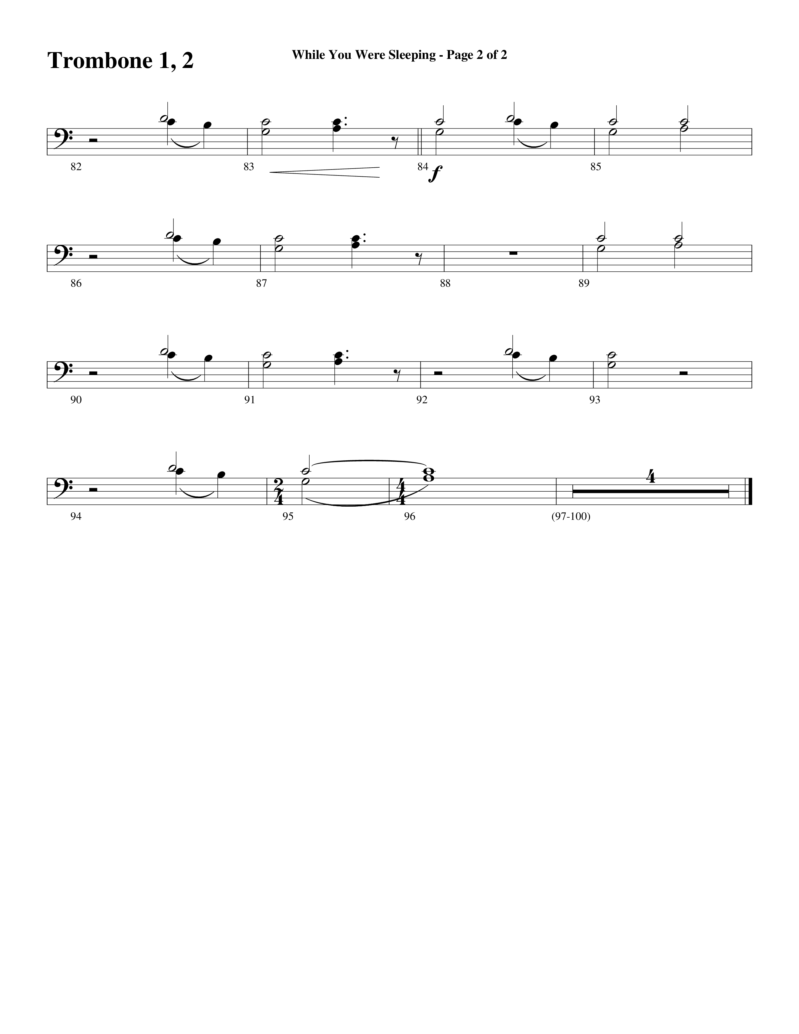 While You Were Sleeping (Choral Anthem SATB) Trombone 1/2 (Word Music Choral / Arr. Dave Williamson)