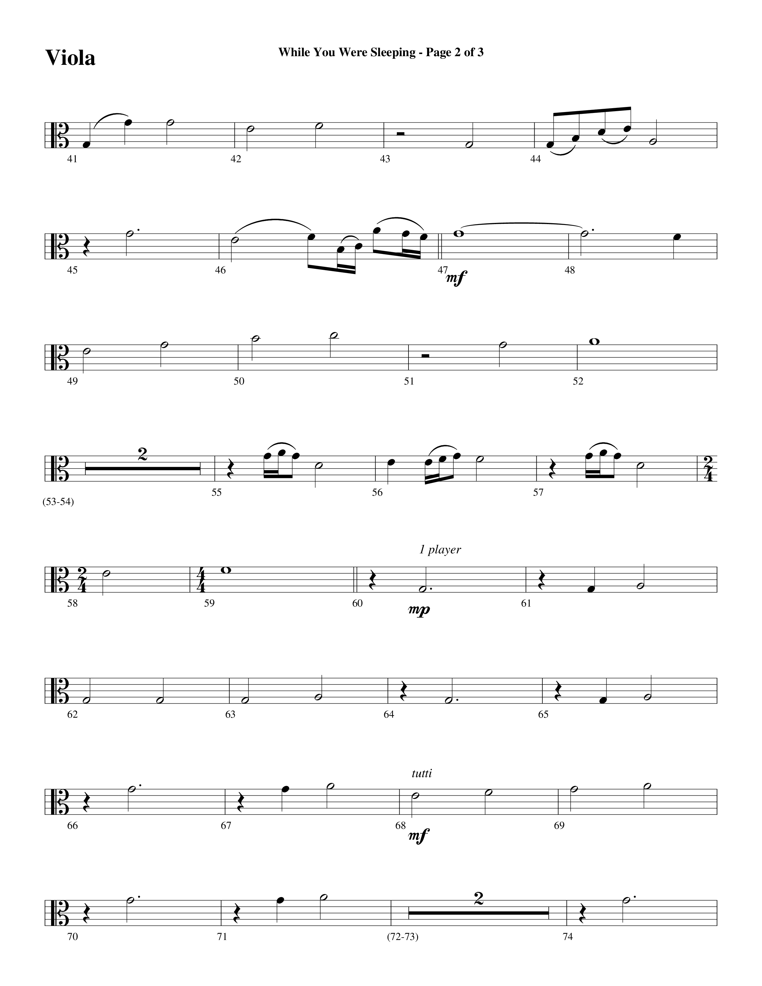 While You Were Sleeping Viola (Word Music Choral / Arr. Dave Williamson)