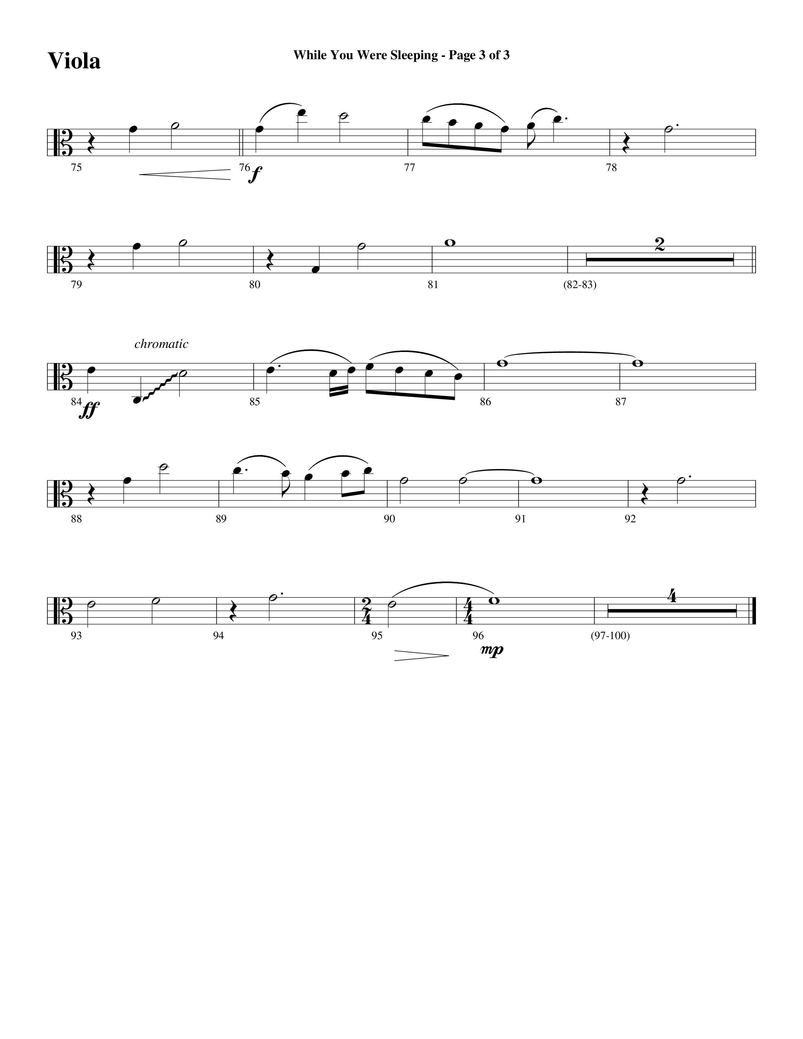 While You Were Sleeping Viola (Word Music Choral / Arr. Dave Williamson)