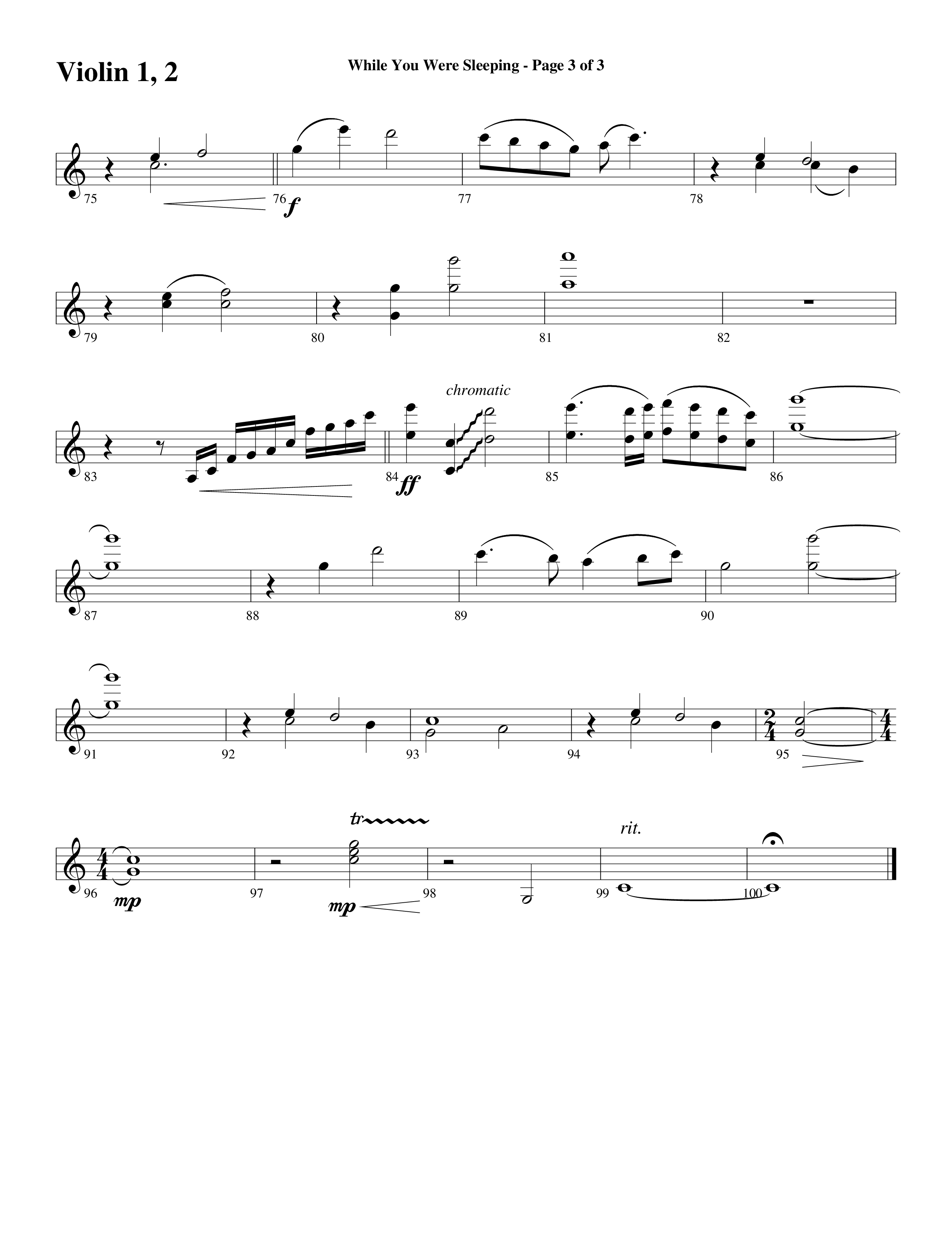 While You Were Sleeping Violin 1/2 (Word Music Choral / Arr. Dave Williamson)