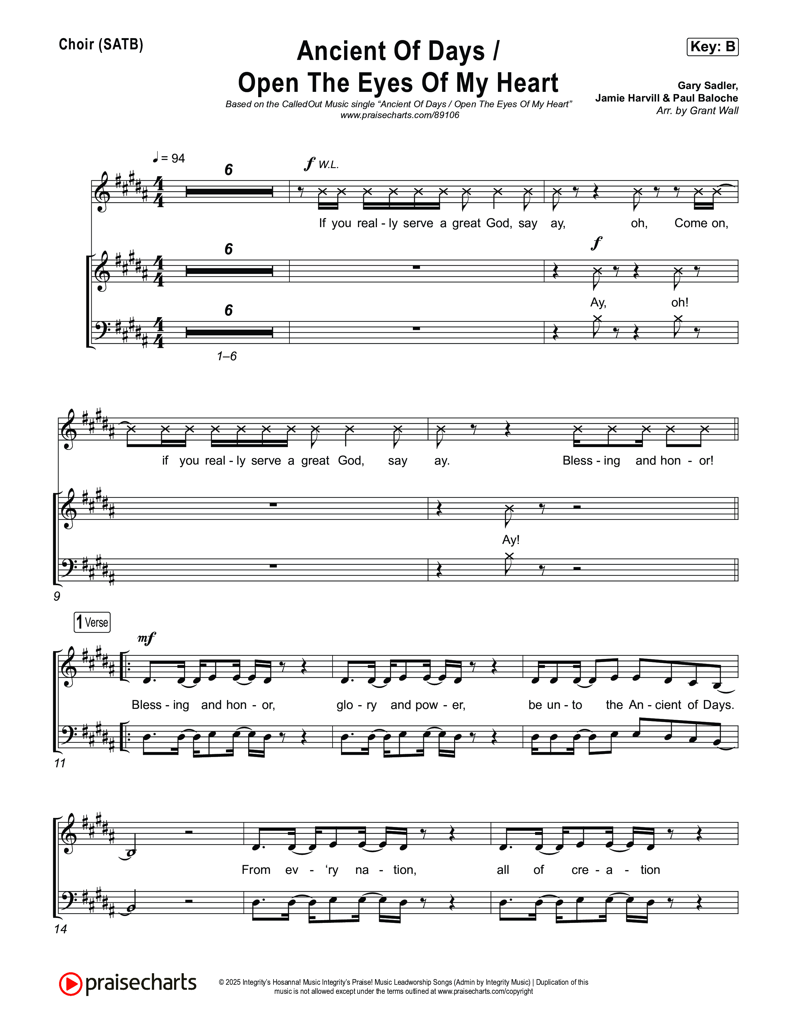 Ancient Of Days / Open The Eyes Of My Heart Choir Sheet (SATB) (CalledOut Music)
