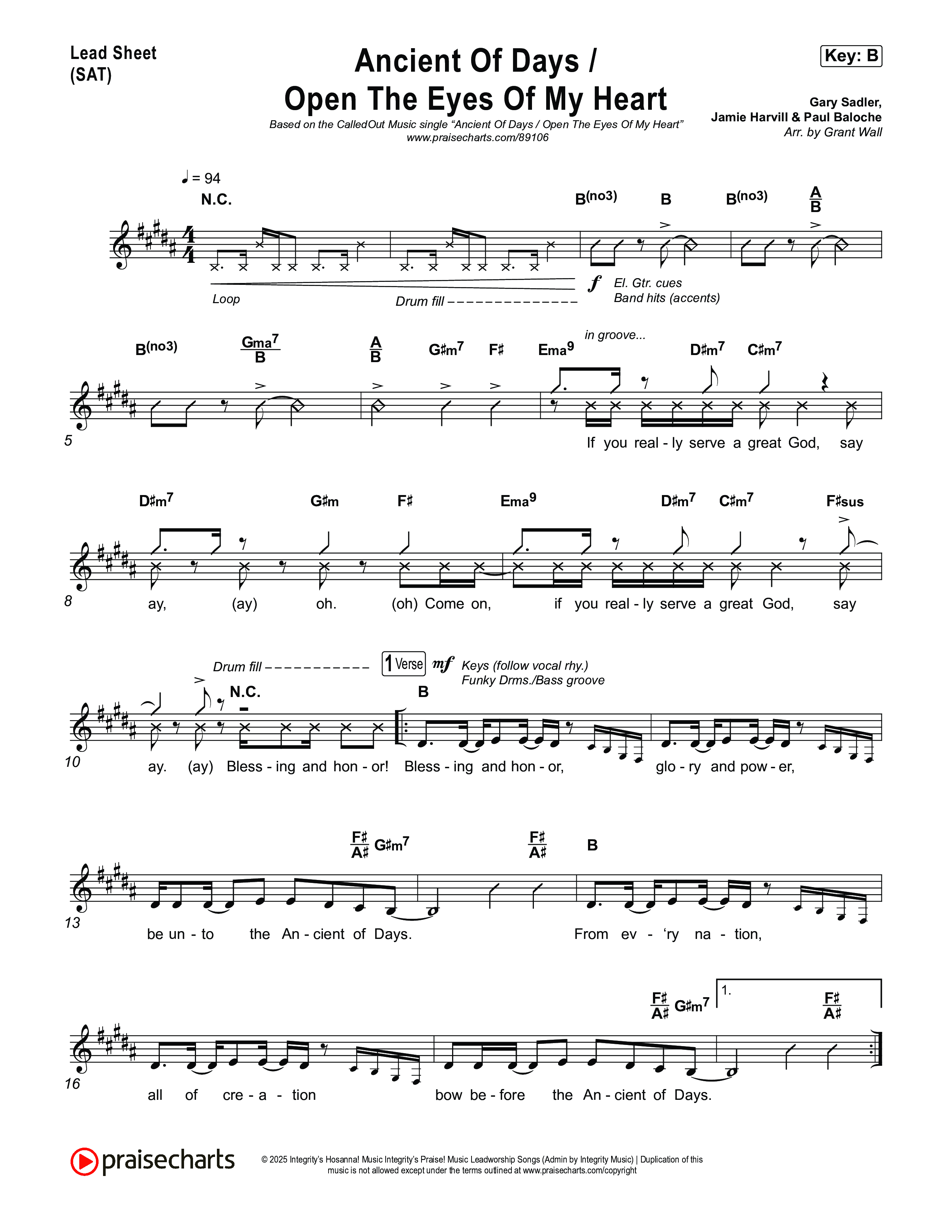 Ancient Of Days / Open The Eyes Of My Heart Lead Sheet (SAT) (CalledOut Music)