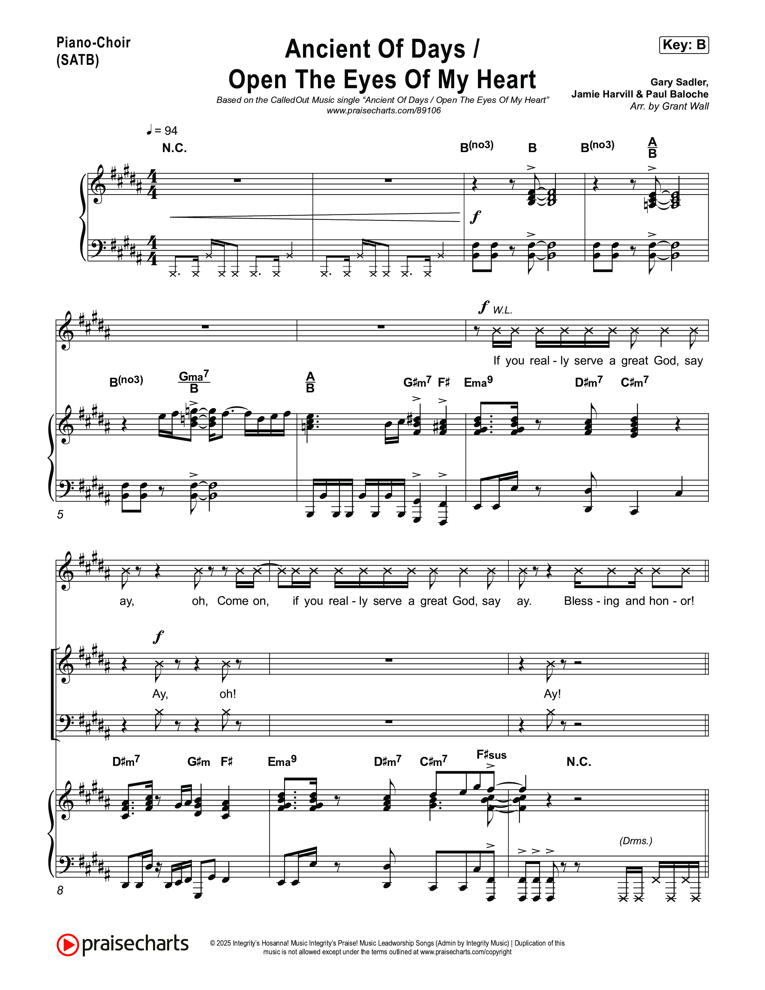 Ancient Of Days / Open The Eyes Of My Heart Piano/Vocal Pack (CalledOut Music)