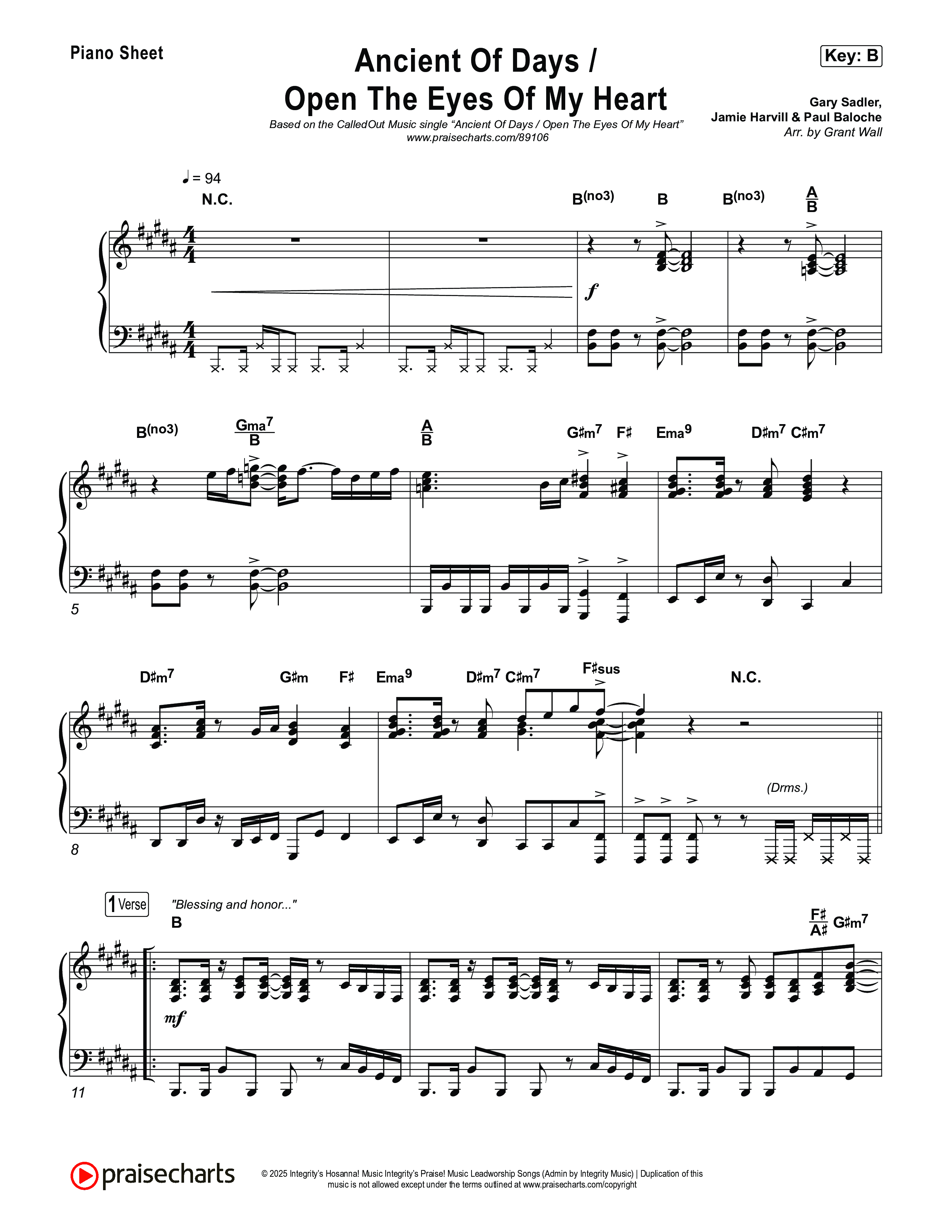 Ancient Of Days / Open The Eyes Of My Heart Piano Sheet (CalledOut Music)