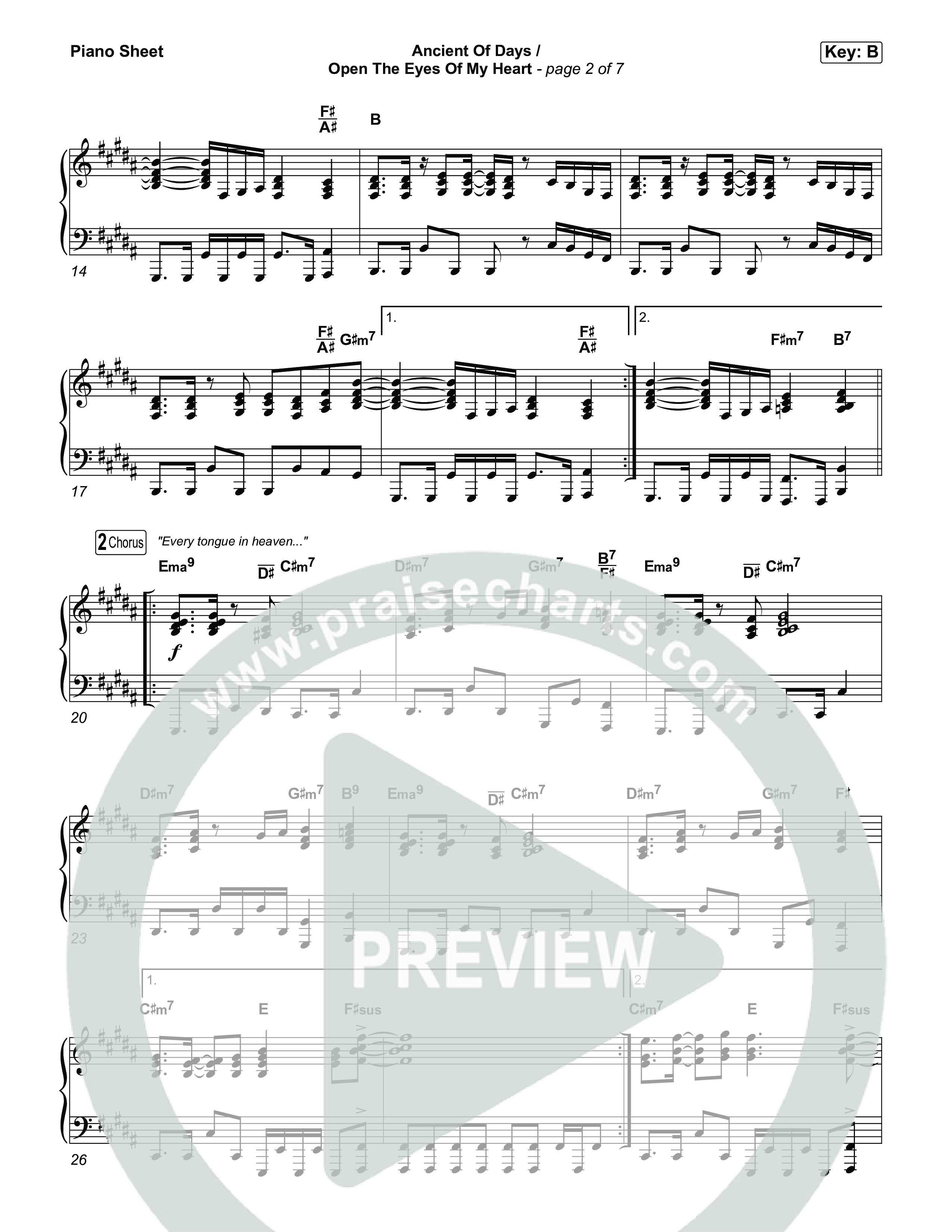 Ancient Of Days / Open The Eyes Of My Heart Piano Sheet (CalledOut Music)