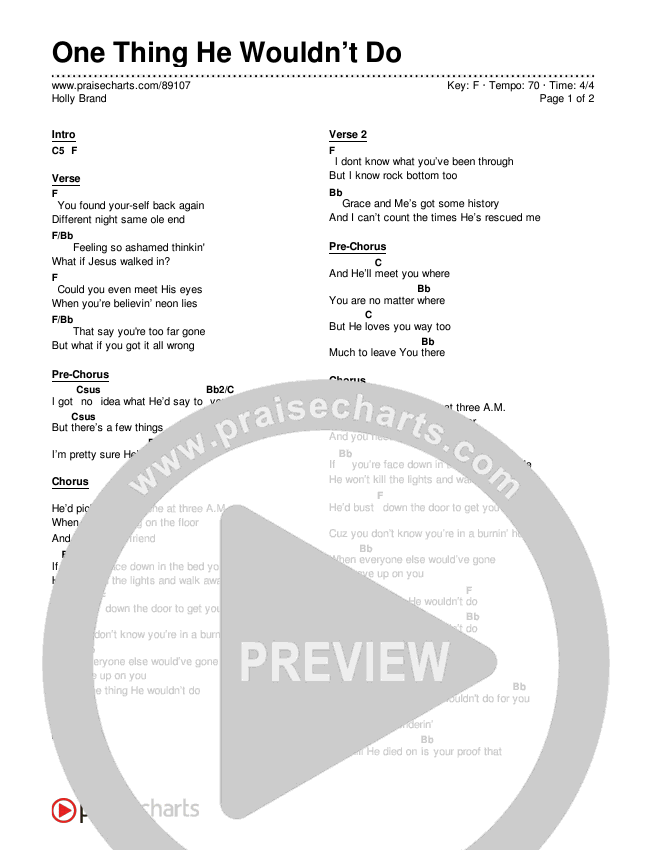 One Thing He Wouldn’t Do Chord Chart (Holly Brand)