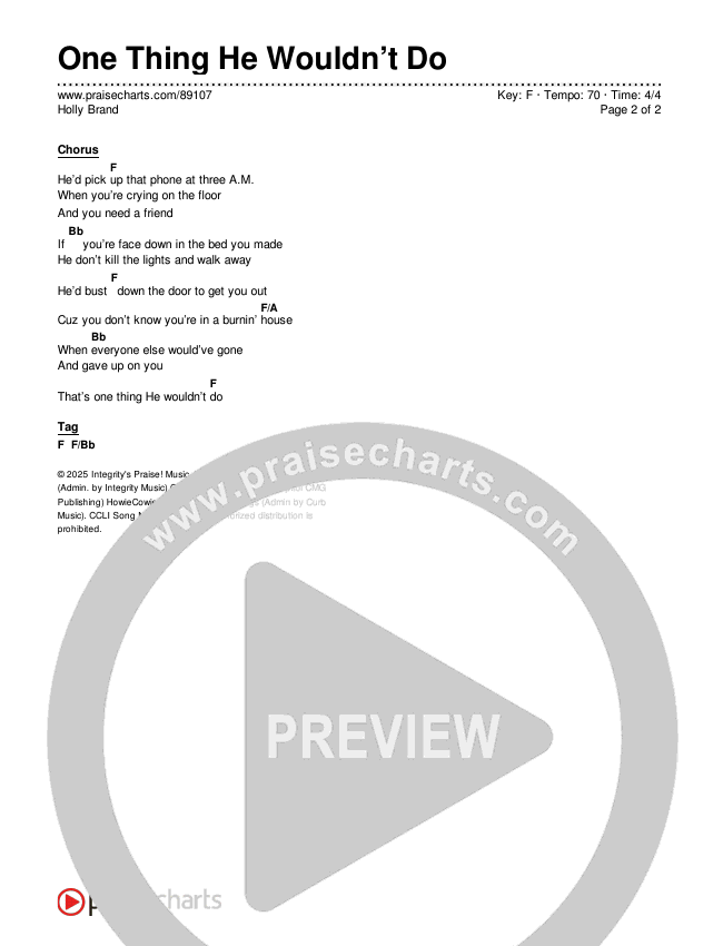 One Thing He Wouldn’t Do Chord Chart (Holly Brand)