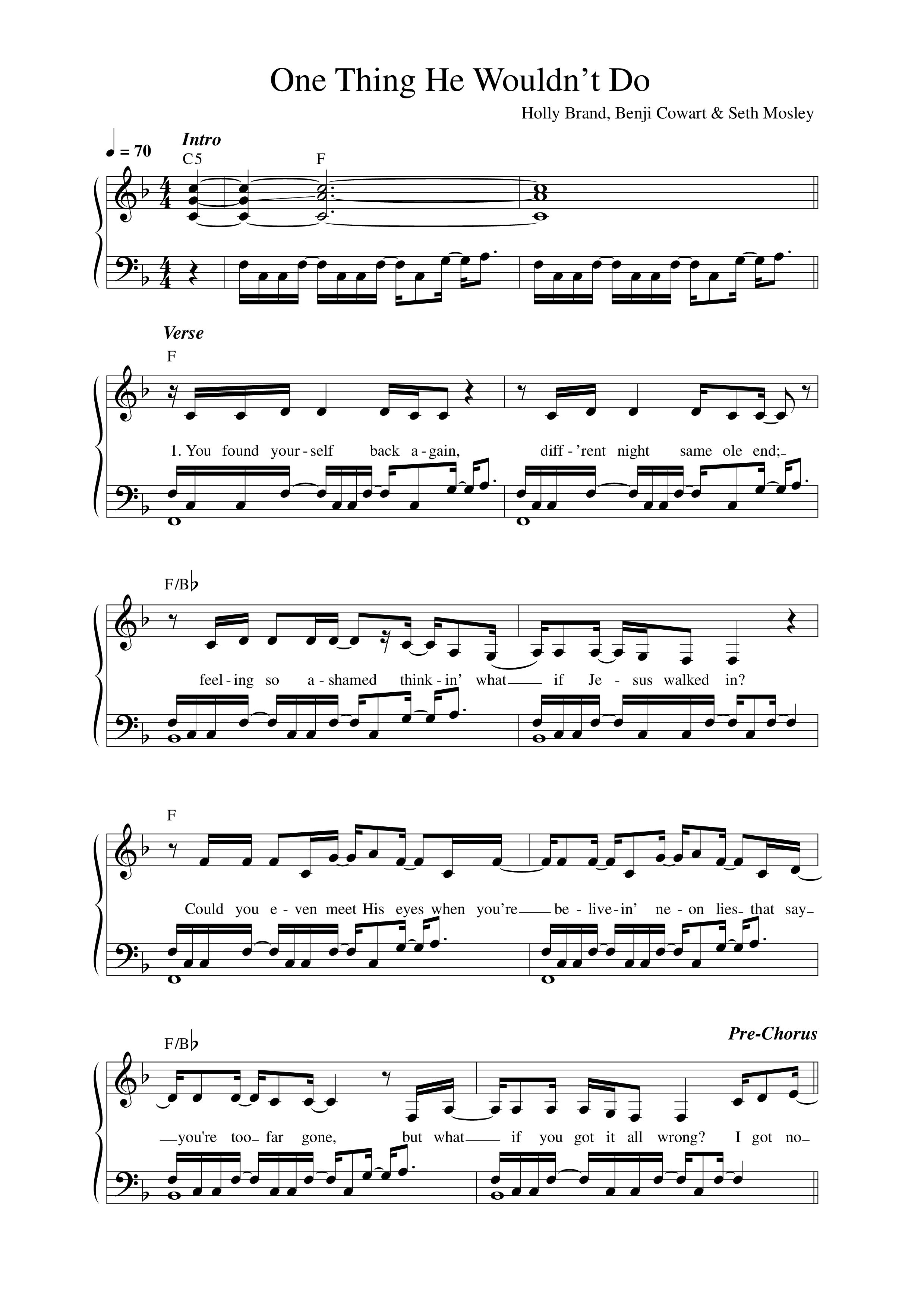 One Thing He Wouldn’t Do Lead Sheet Melody (Holly Brand)