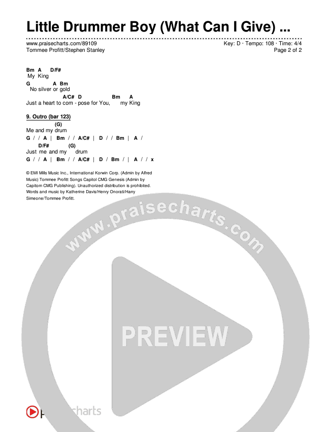Little Drummer Boy (What Can I Give) (Live) Chord Chart (Tommee Profitt / Stephen Stanley)