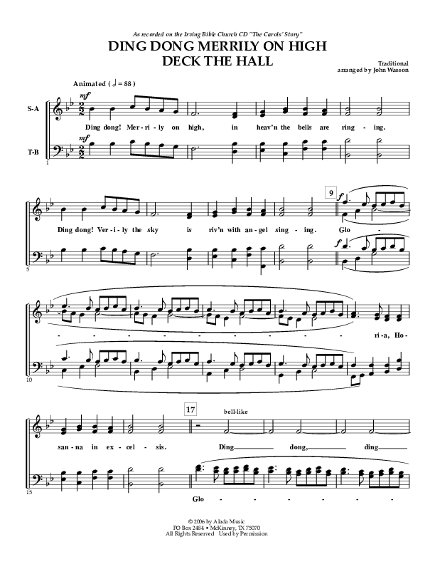 Ding Dong Merrily On High (with Deck The Hall) Choir Sheet (SATB) (Irving Bible Church Vox Humana Choir / John Wasson)