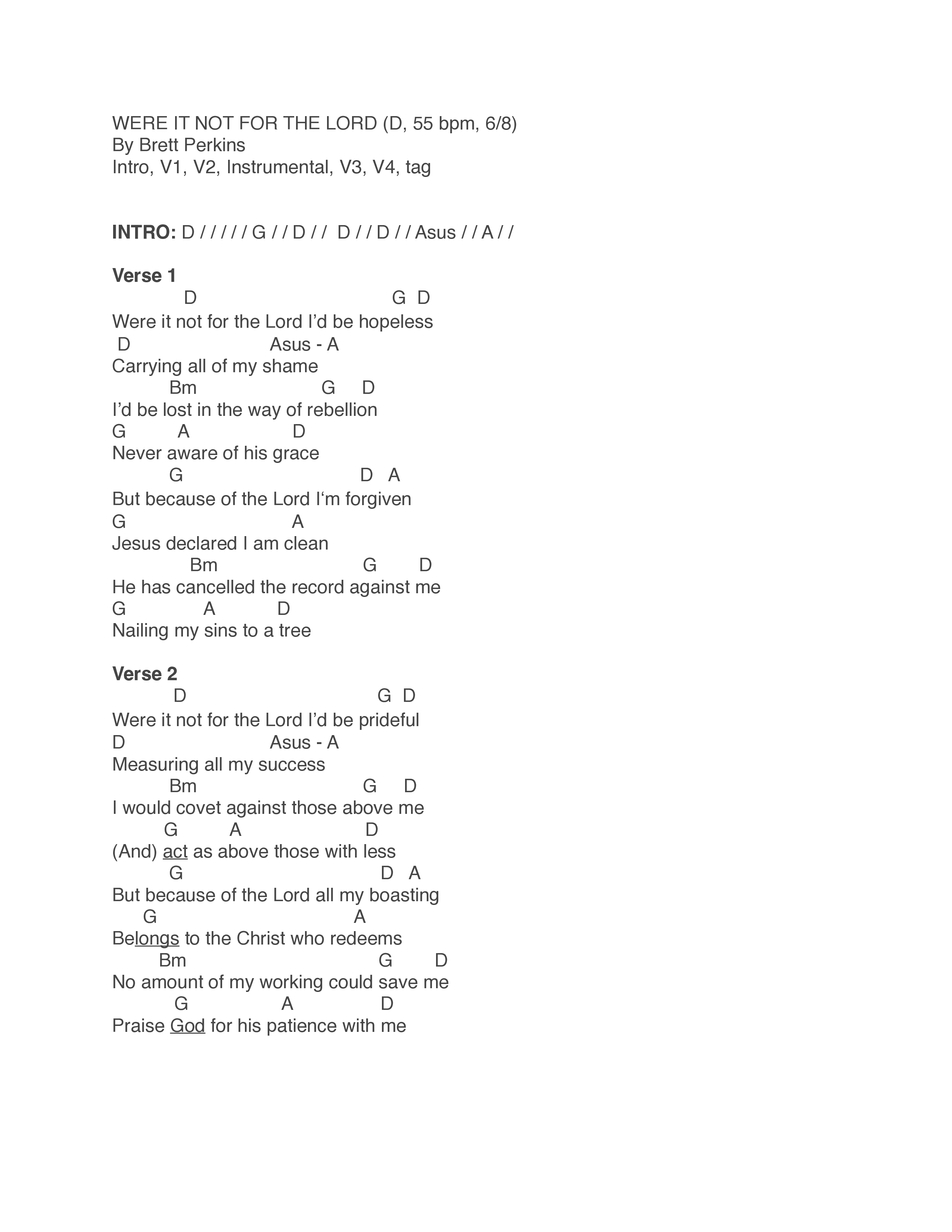 Were It Not For The Lord (Live) Chord Chart (Journey Worship Co)