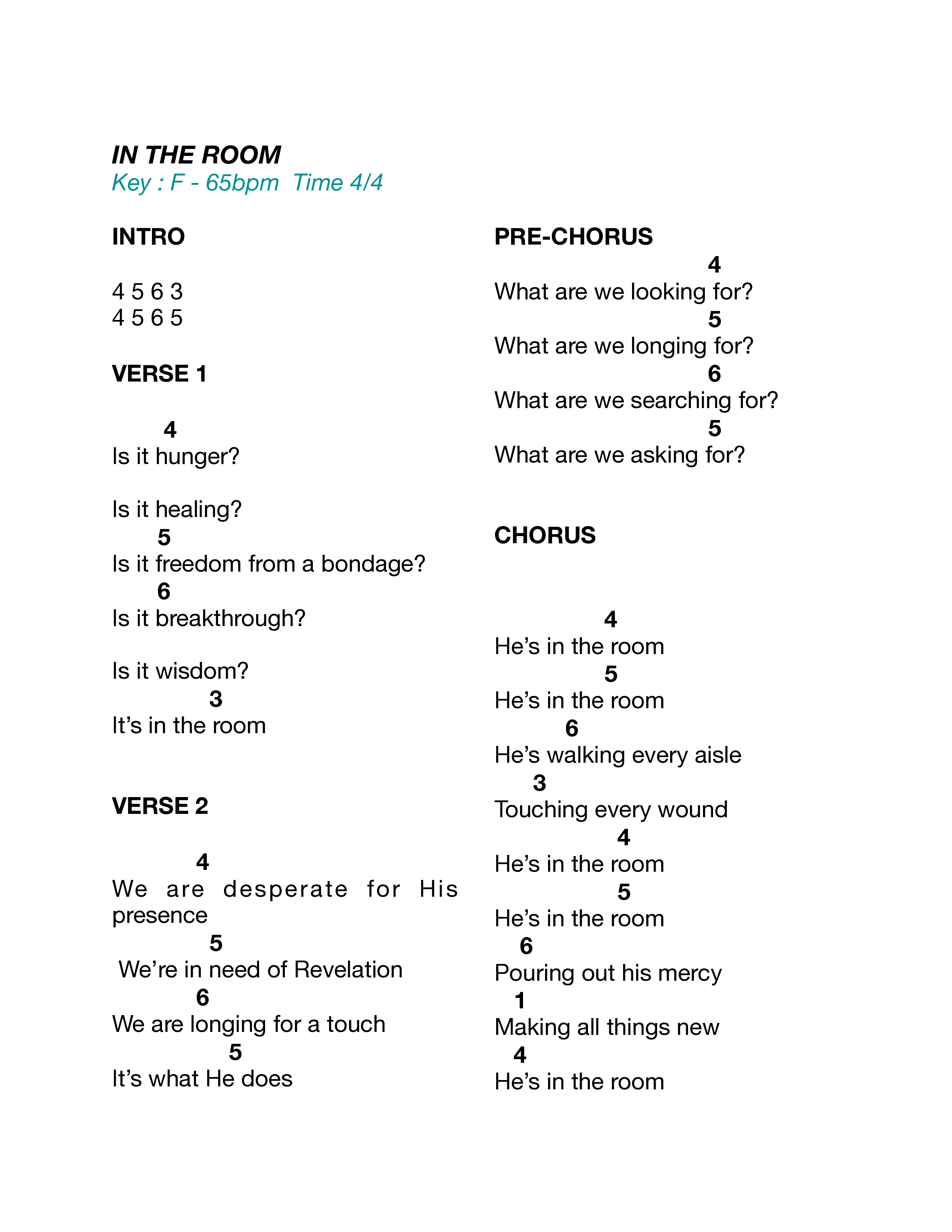 In The Room (Live) Chord Chart (Shoreline City Music)