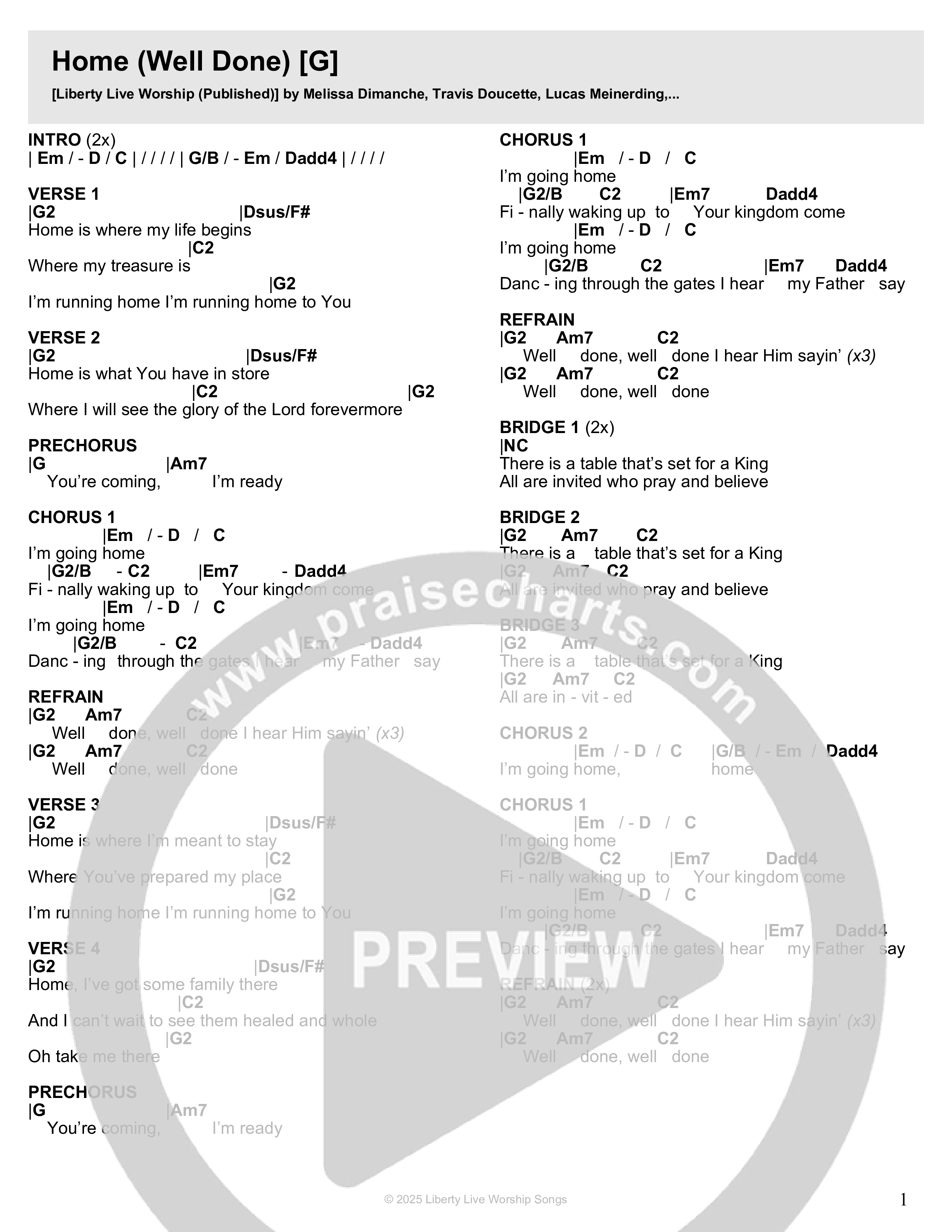 Home (Well Done) Chord Chart (Liberty Live Worship)