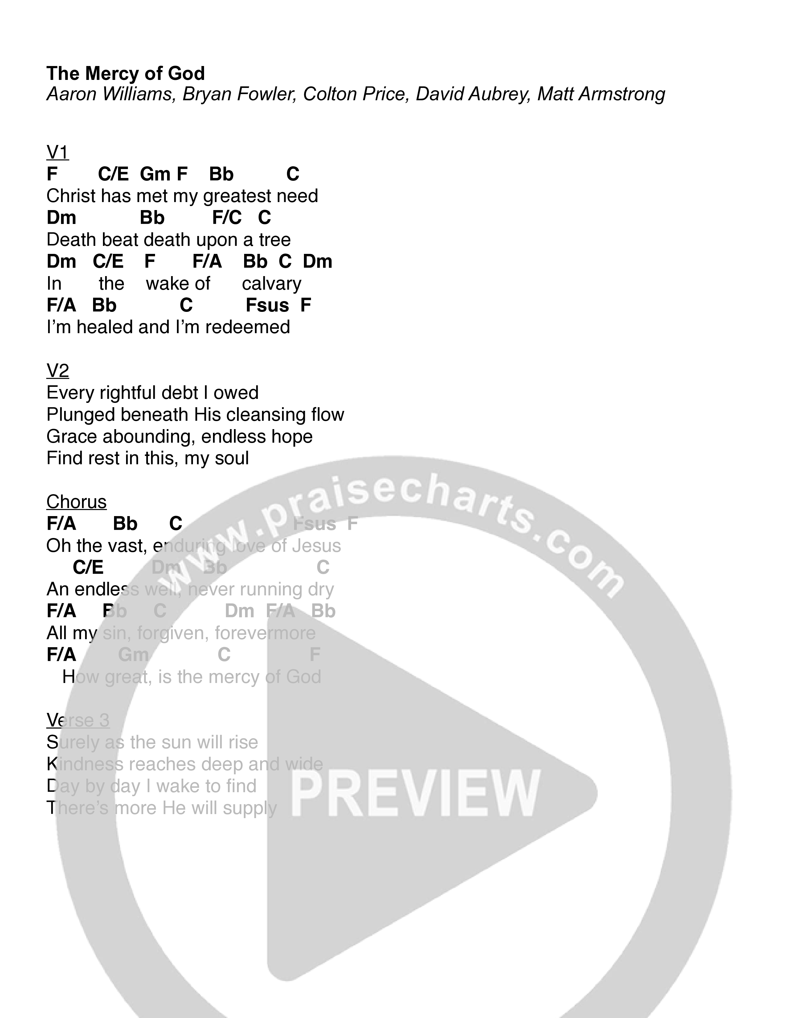 The Mercy Of God Chord Chart (StillCreek)