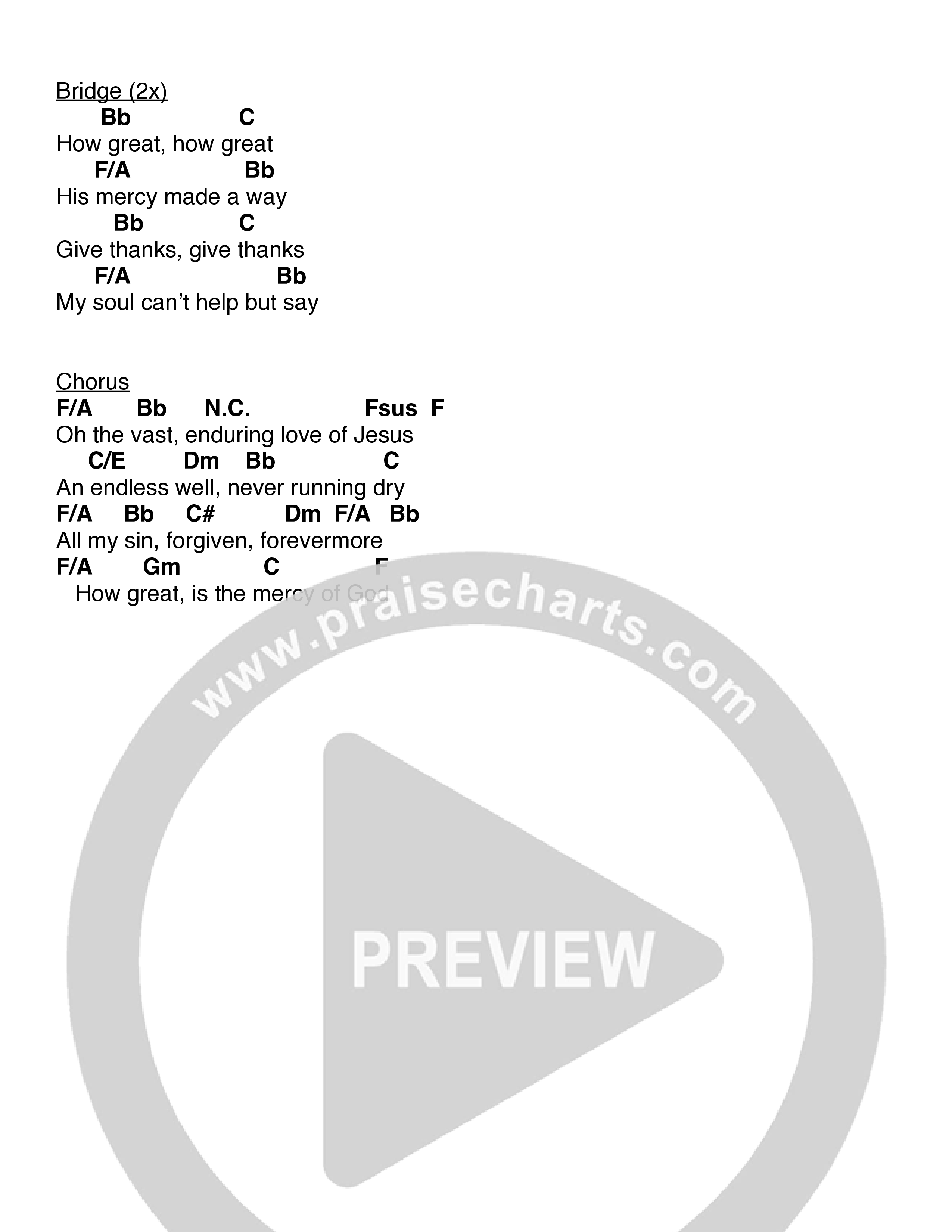 The Mercy Of God Chord Chart (StillCreek)