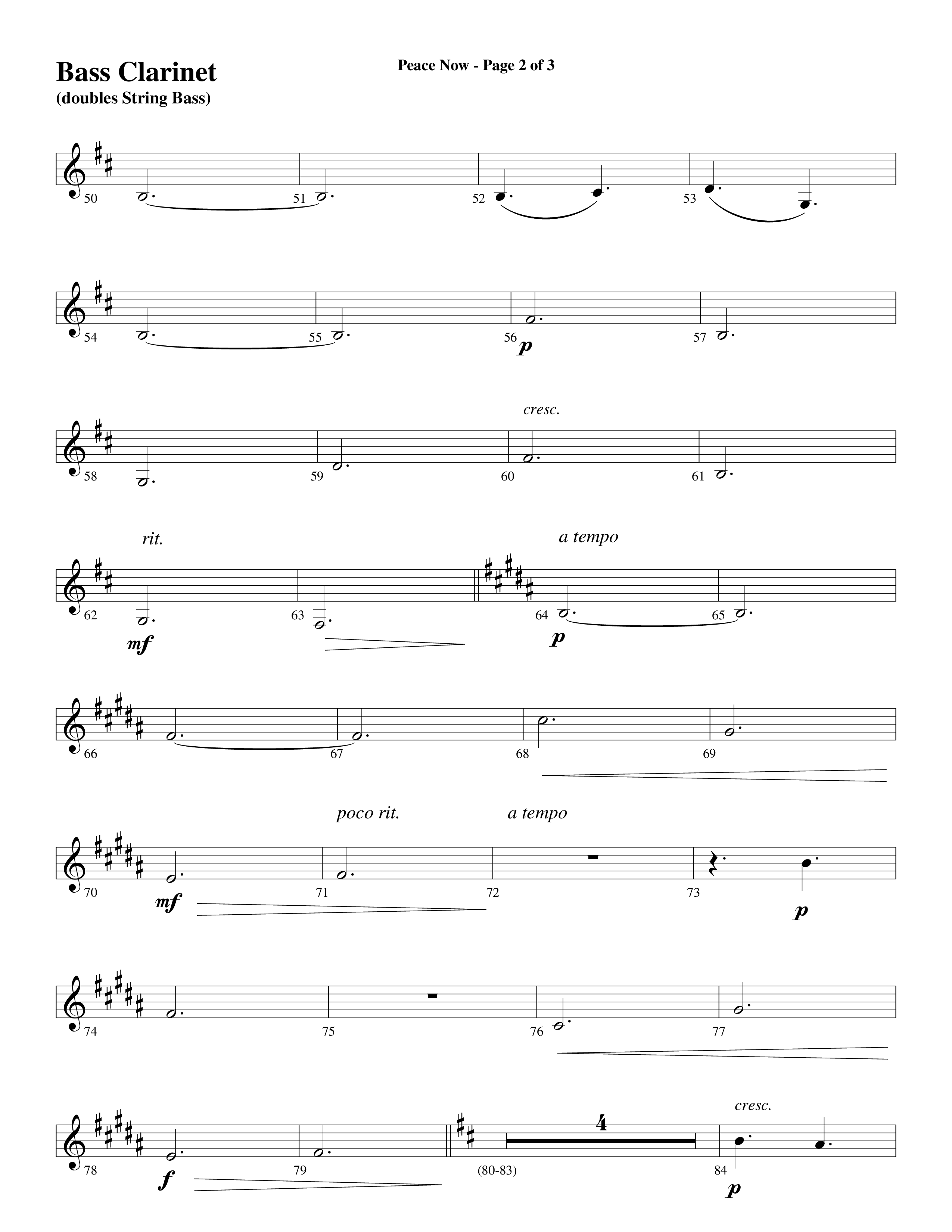 Peace Now (Choral Anthem SATB) Bass Clarinet (Word Music Choral / Arr. Phillip Keveren)
