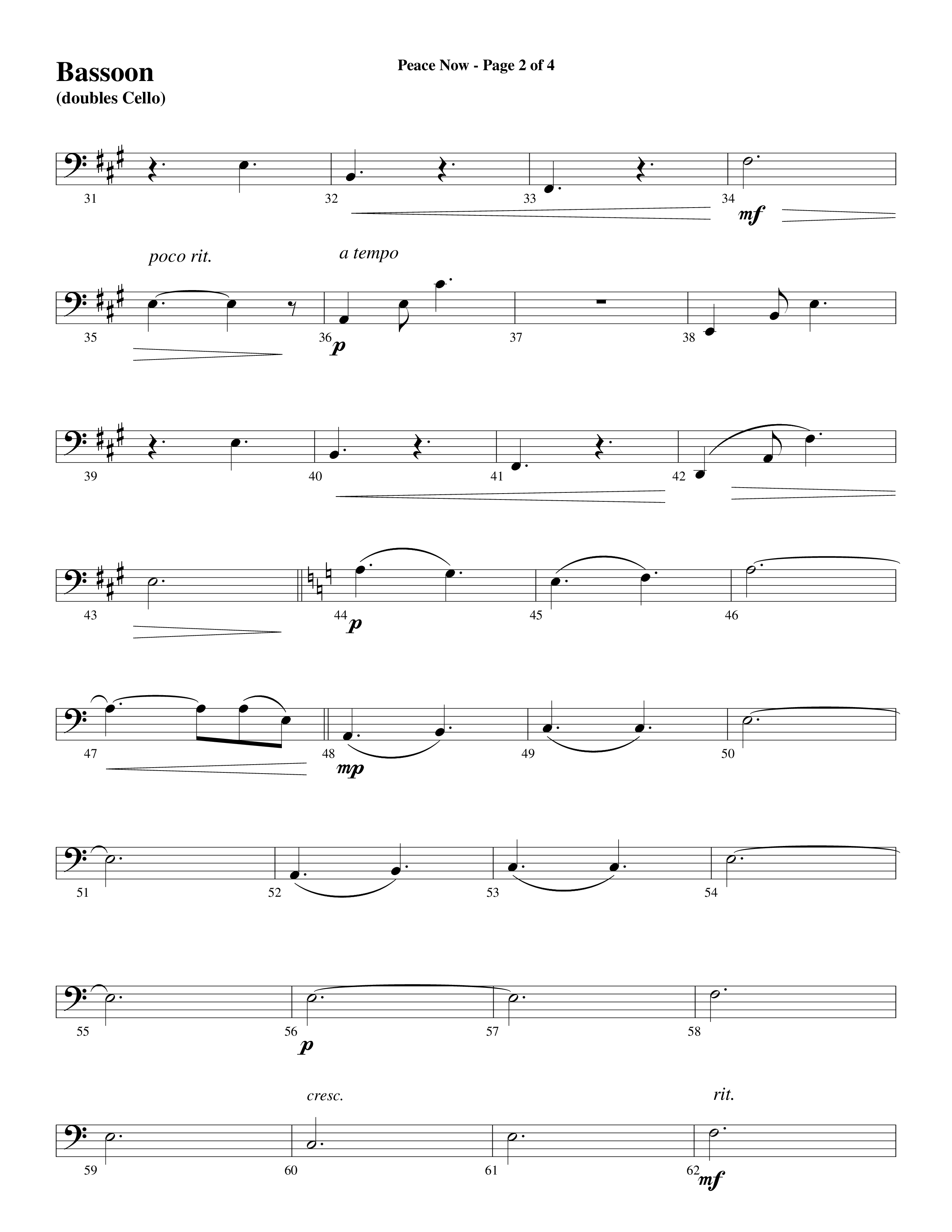 Peace Now (Choral Anthem SATB) Bassoon (Word Music Choral / Arr. Phillip Keveren)