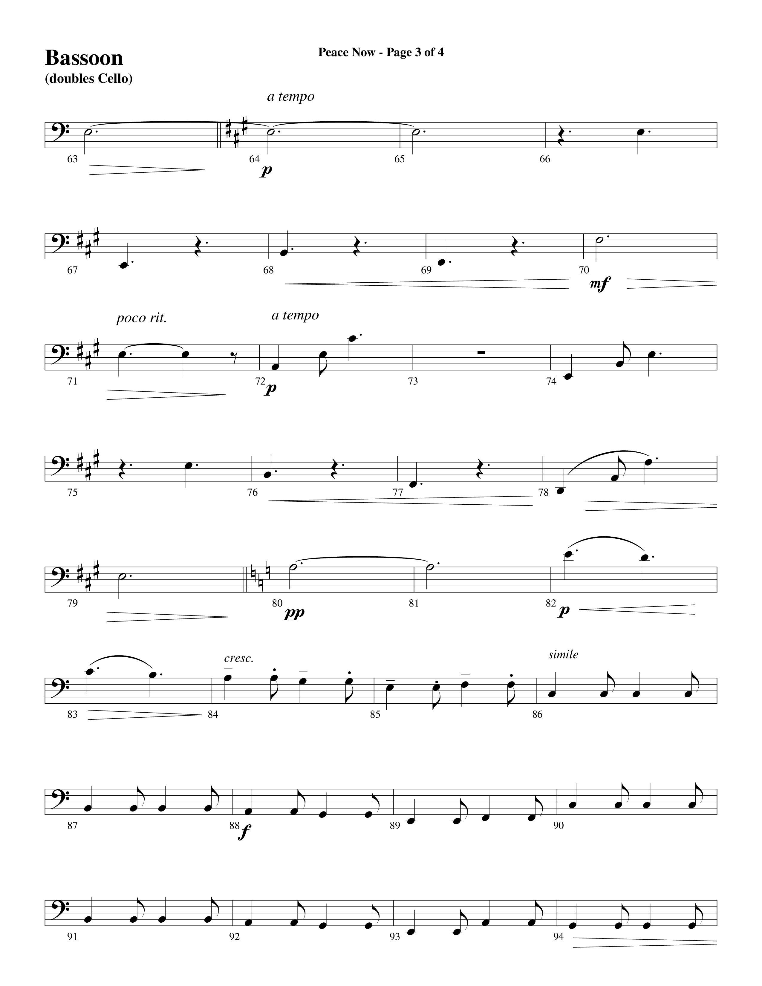 Peace Now (Choral Anthem SATB) Bassoon (Word Music Choral / Arr. Phillip Keveren)