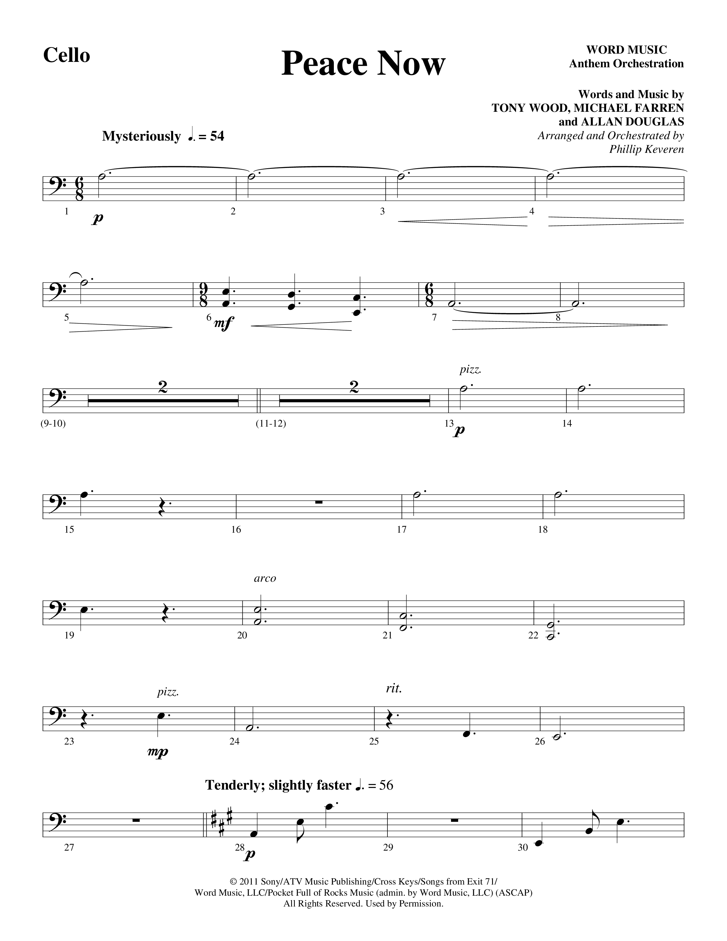 Peace Now (Choral Anthem SATB) Cello (Word Music Choral / Arr. Phillip Keveren)