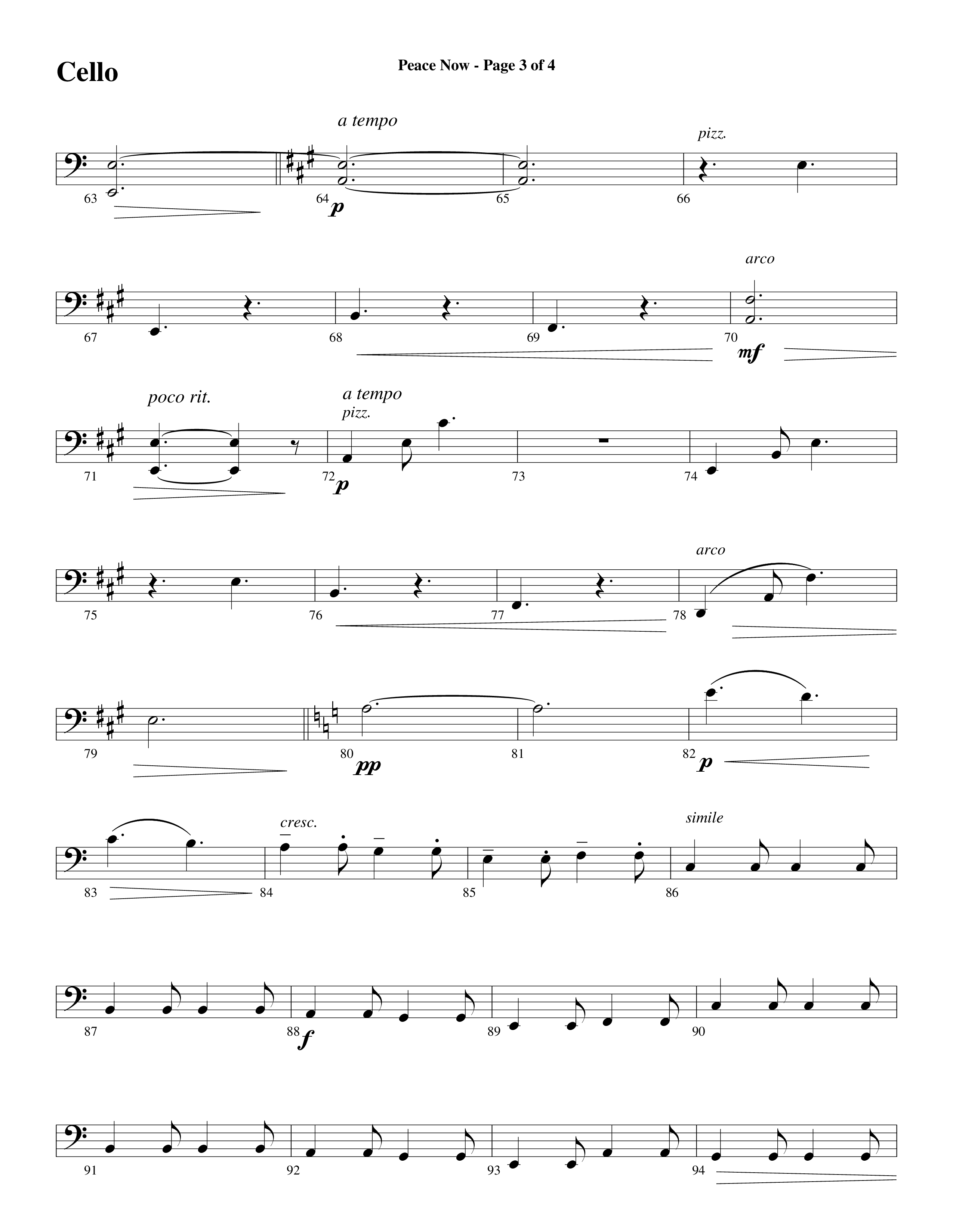 Peace Now (Choral Anthem SATB) Cello (Word Music Choral / Arr. Phillip Keveren)