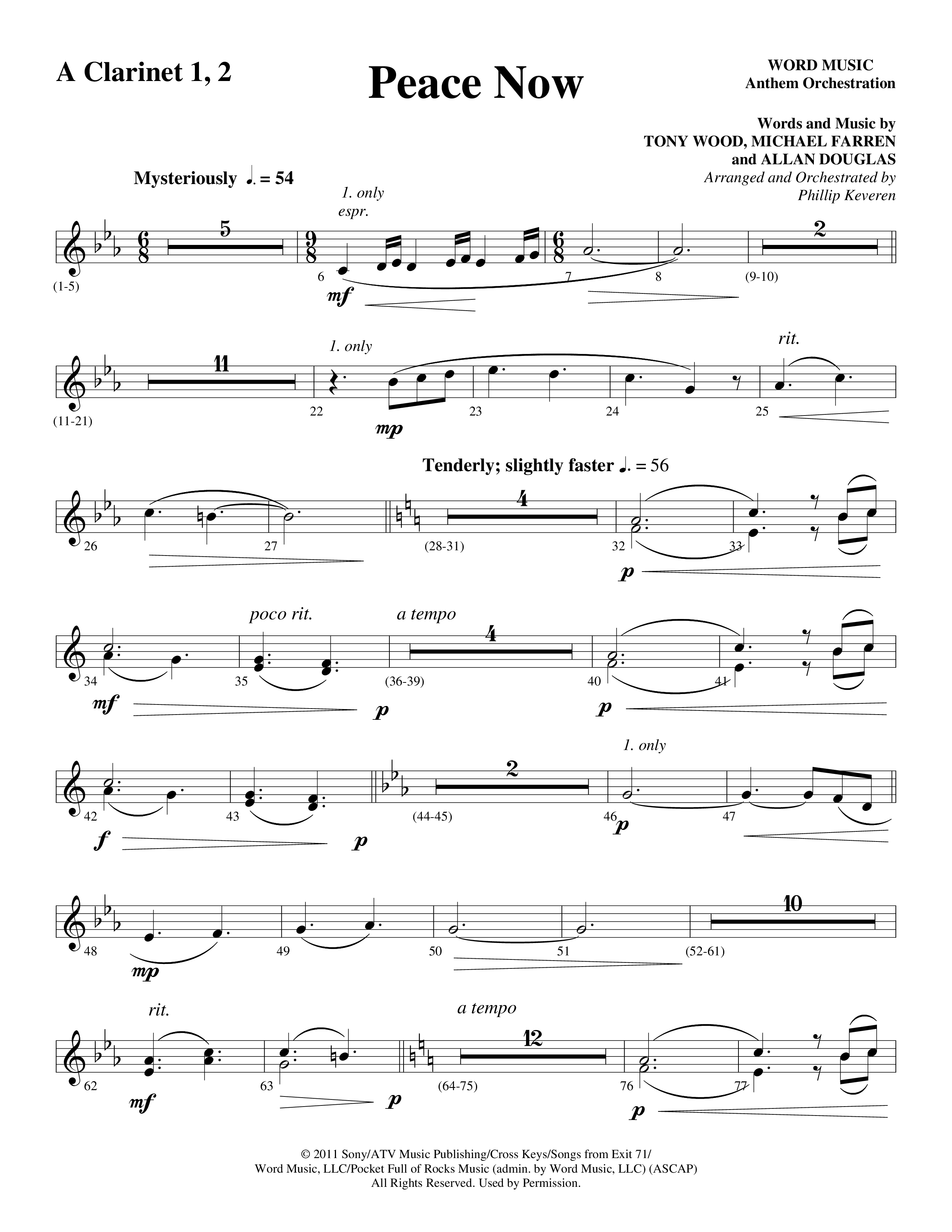 Peace Now (Choral Anthem SATB) Clarinet 1/2 (Word Music Choral / Arr. Phillip Keveren)