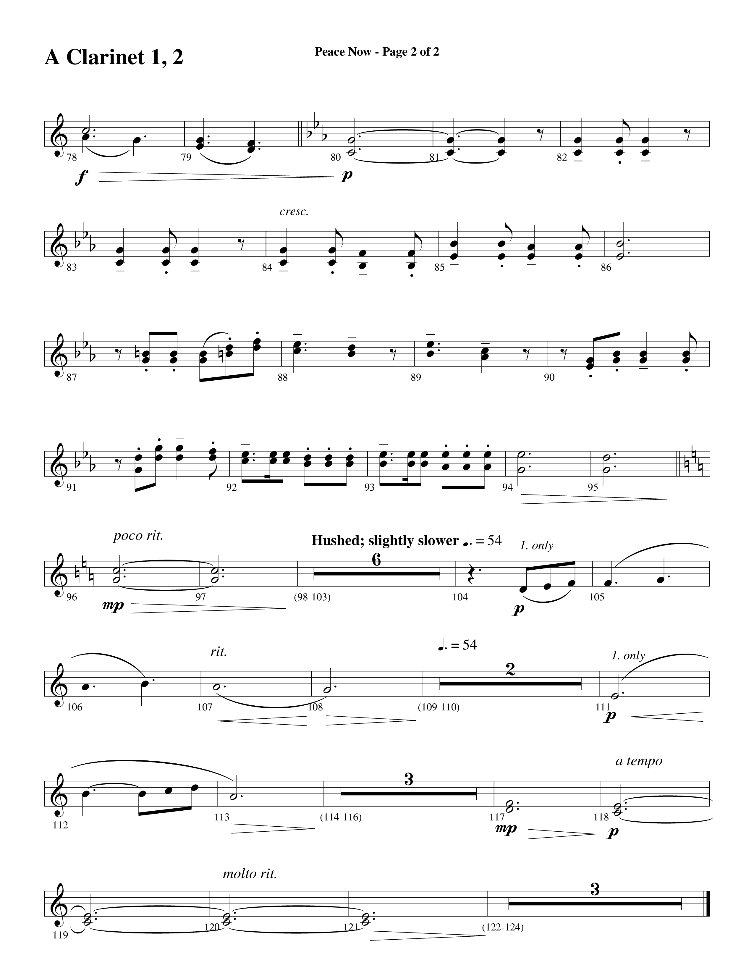 Peace Now (Choral Anthem SATB) Clarinet 1/2 (Word Music Choral / Arr. Phillip Keveren)