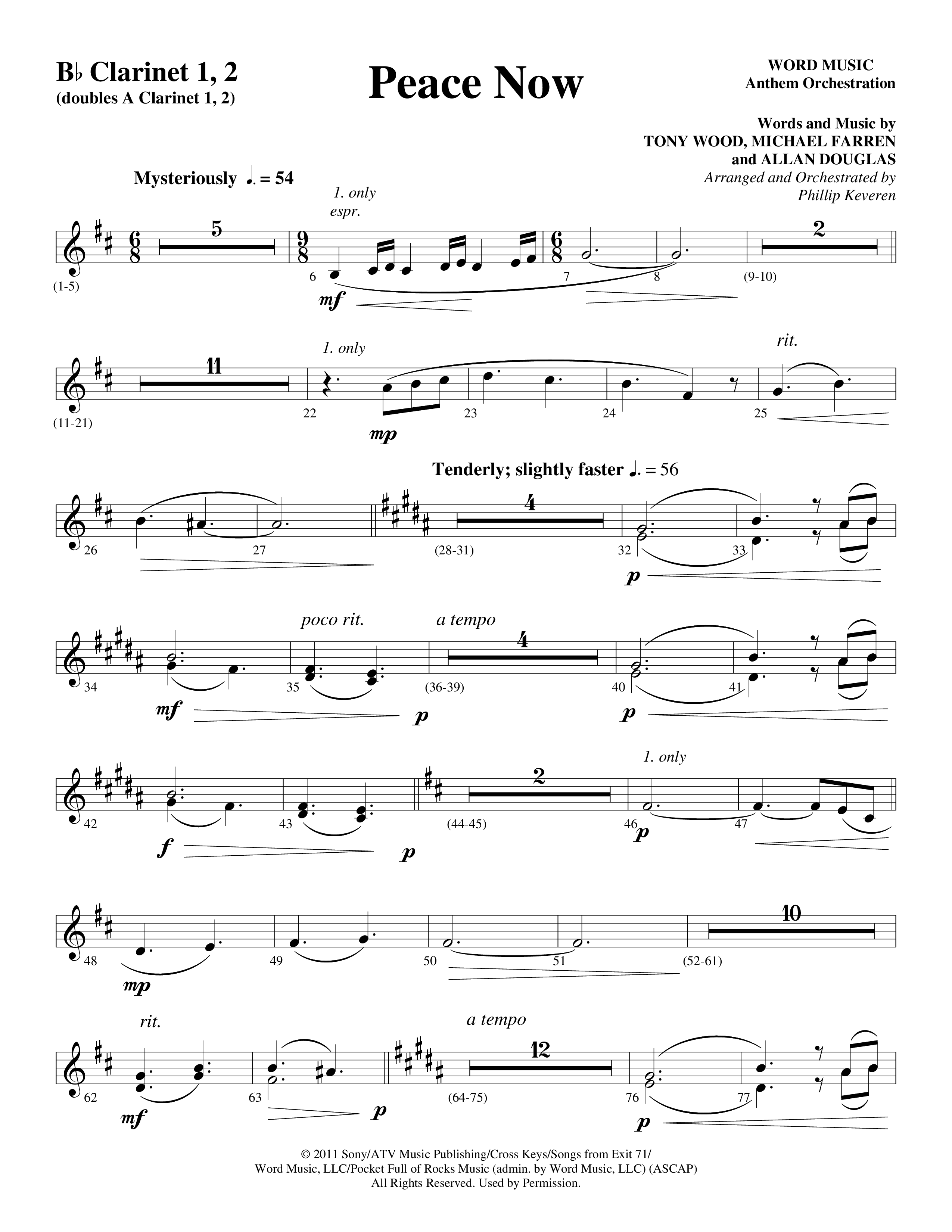 Peace Now (Choral Anthem SATB) Clarinet 1/2 (Word Music Choral / Arr. Phillip Keveren)