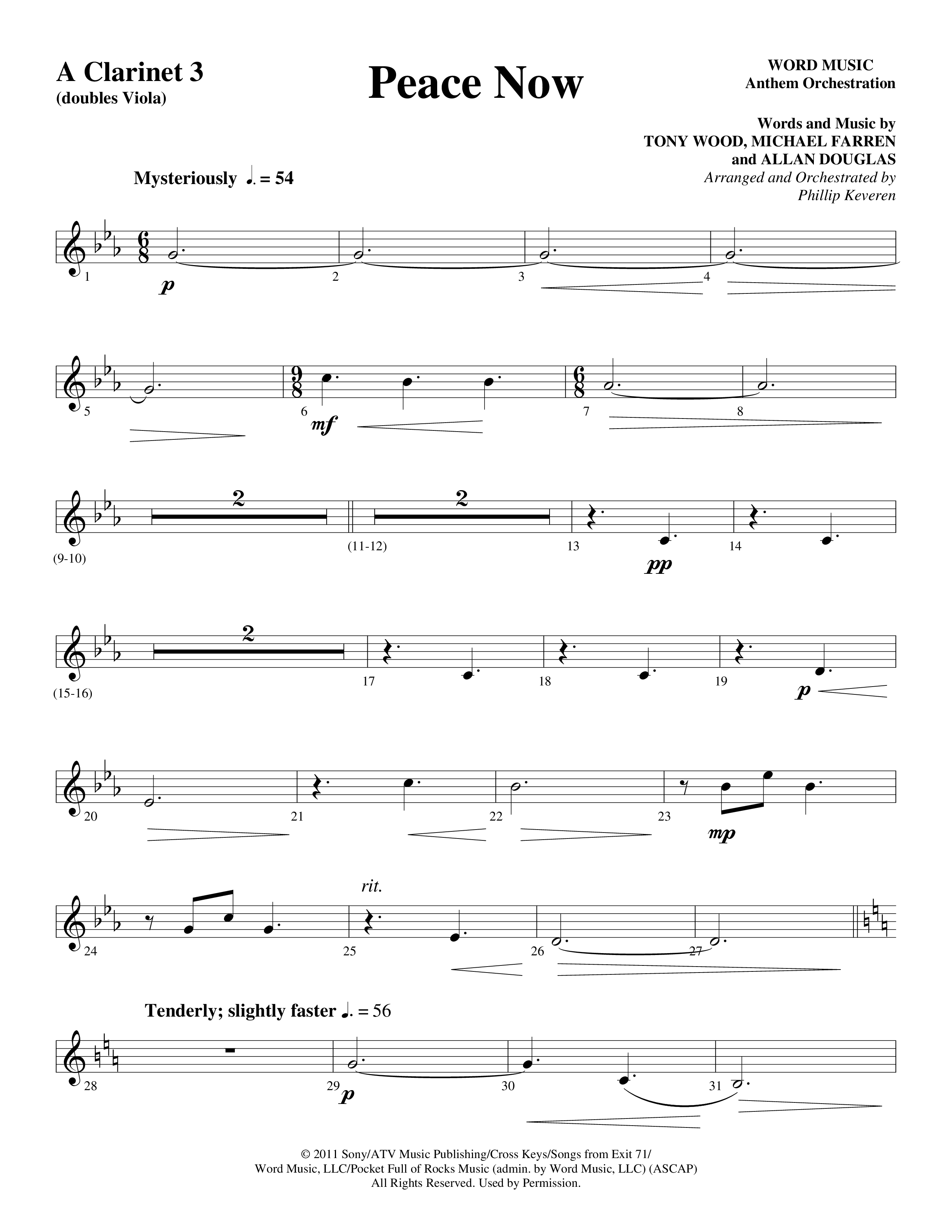 Peace Now (Choral Anthem SATB) Clarinet 3 (Word Music Choral / Arr. Phillip Keveren)