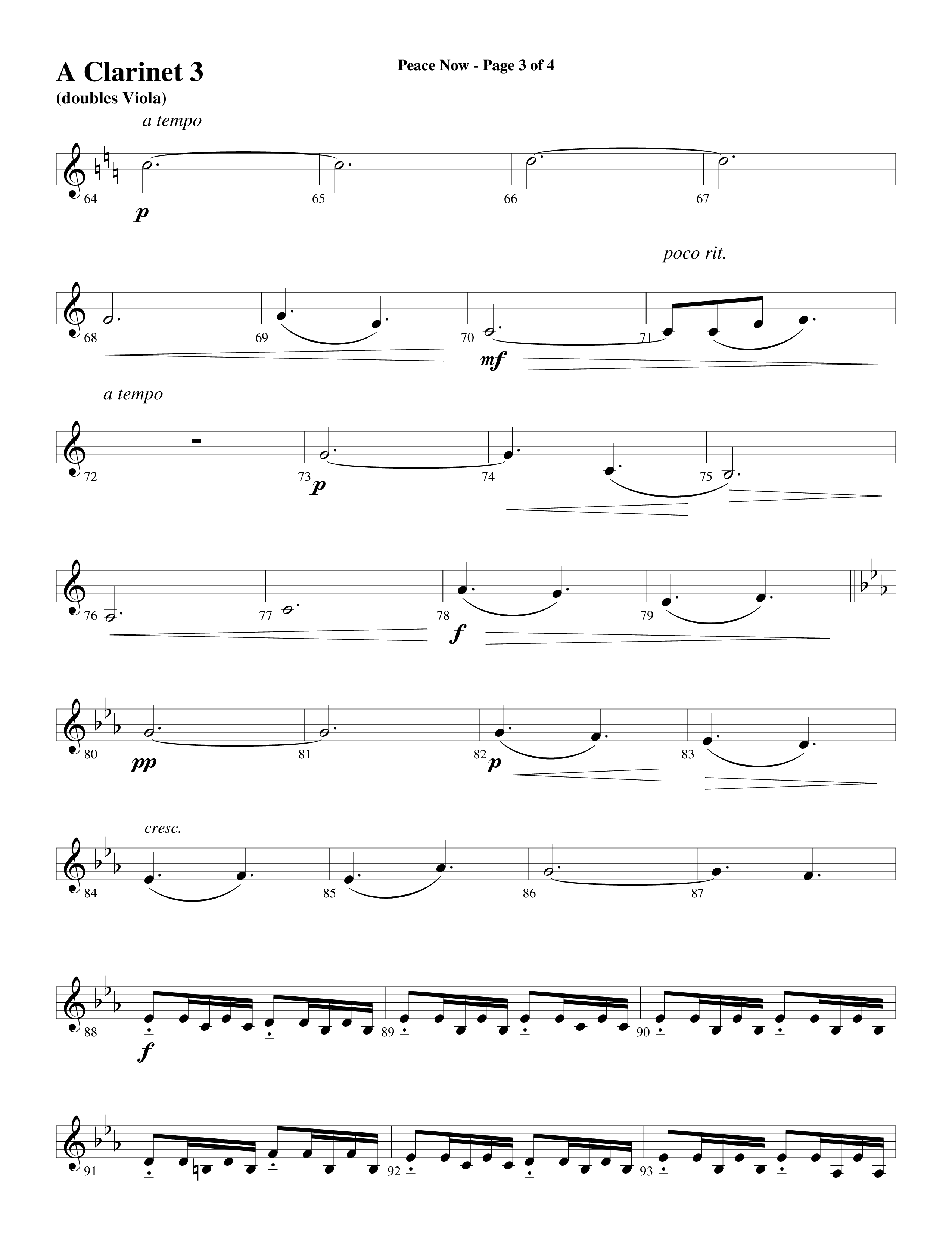 Peace Now (Choral Anthem SATB) Clarinet 3 (Word Music Choral / Arr. Phillip Keveren)