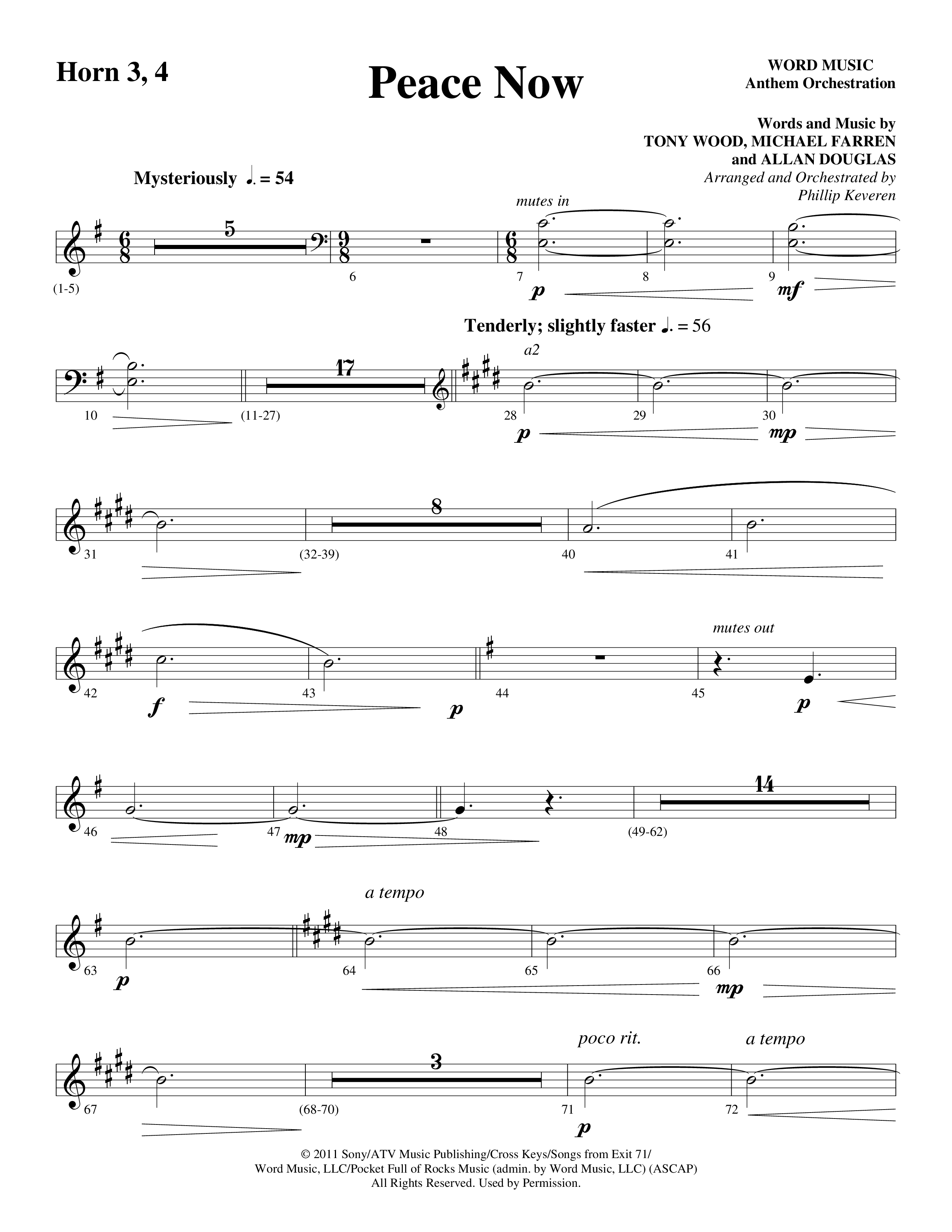 Peace Now (Choral Anthem SATB) French Horn (Word Music Choral / Arr. Phillip Keveren)