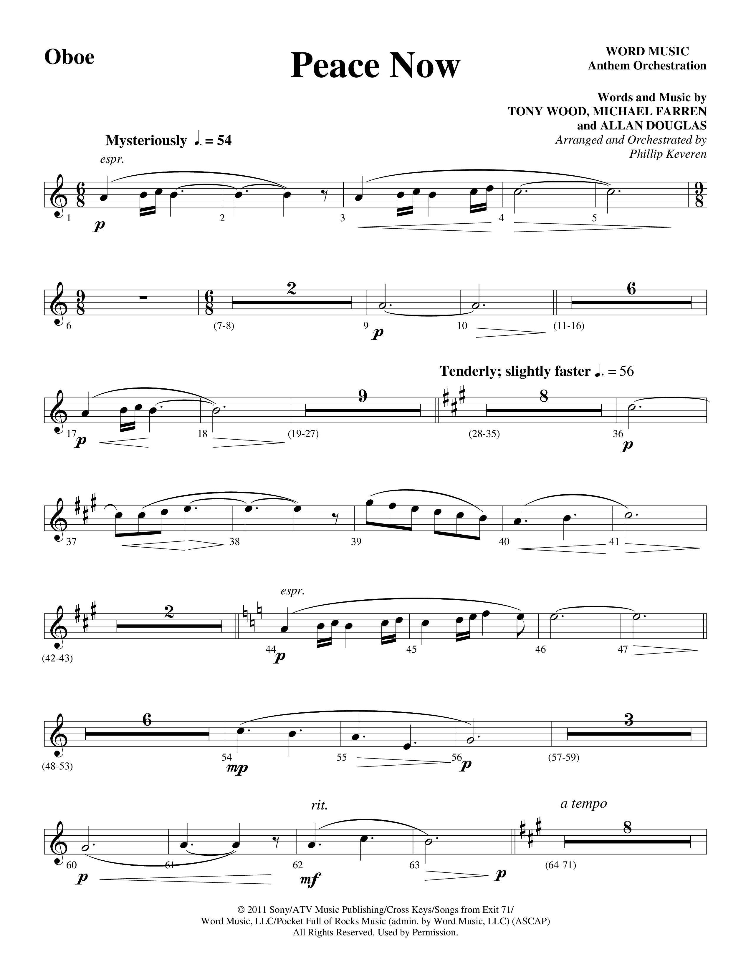 Peace Now (Choral Anthem SATB) Oboe (Word Music Choral / Arr. Phillip Keveren)