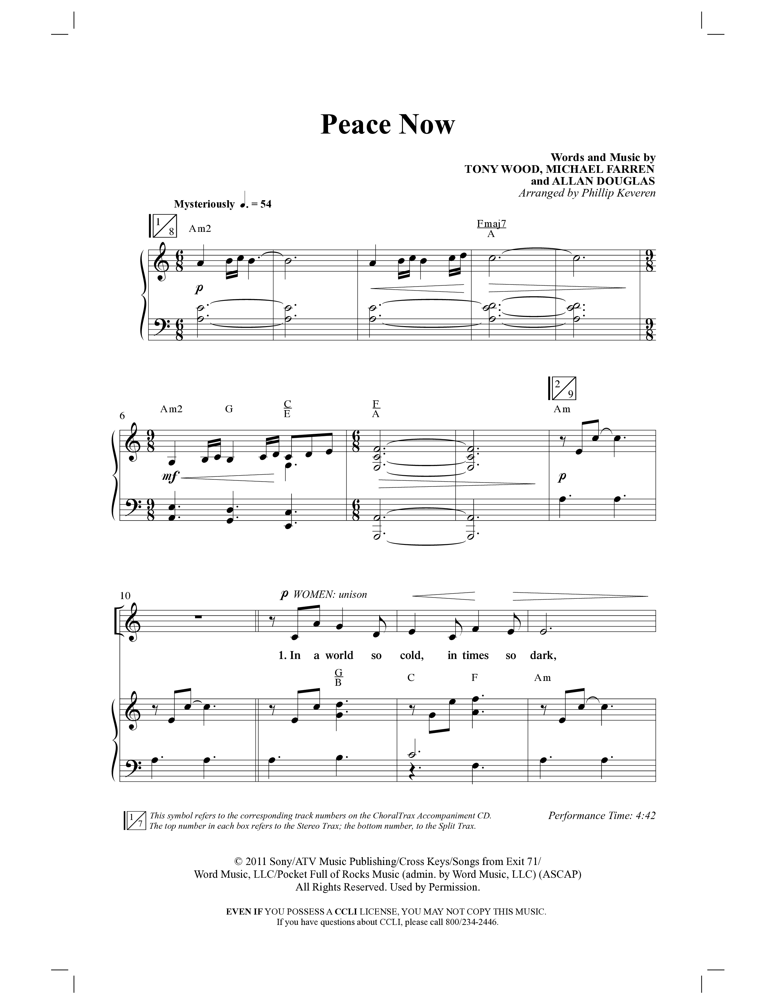 Peace Now (Choral Anthem SATB) Anthem (SATB/Piano) (Word Music Choral / Arr. Phillip Keveren)