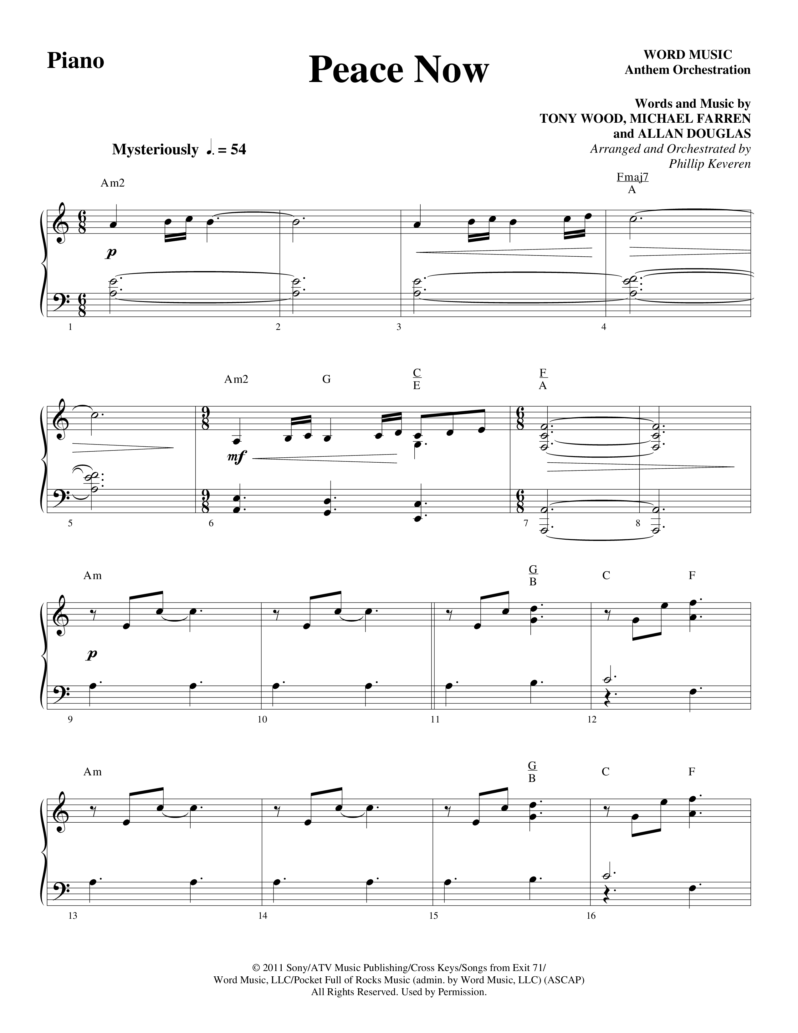 Peace Now (Choral Anthem SATB) Piano Sheet (Word Music Choral / Arr. Phillip Keveren)