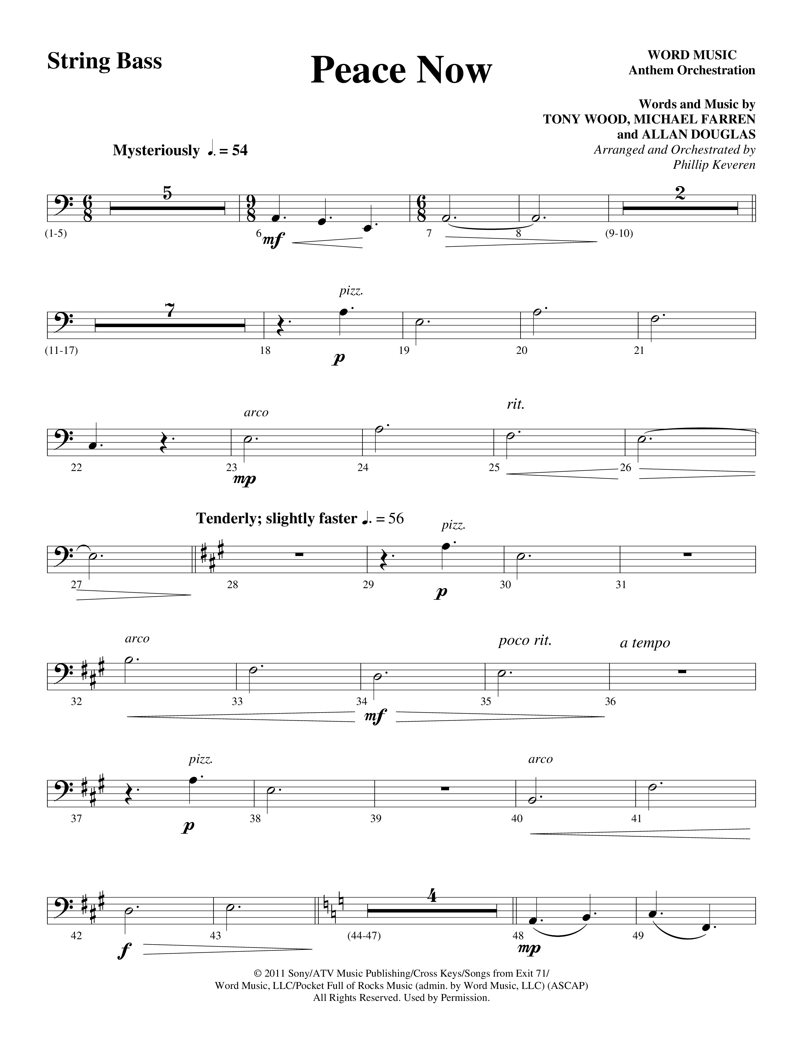 Peace Now (Choral Anthem SATB) String Bass (Word Music Choral / Arr. Phillip Keveren)