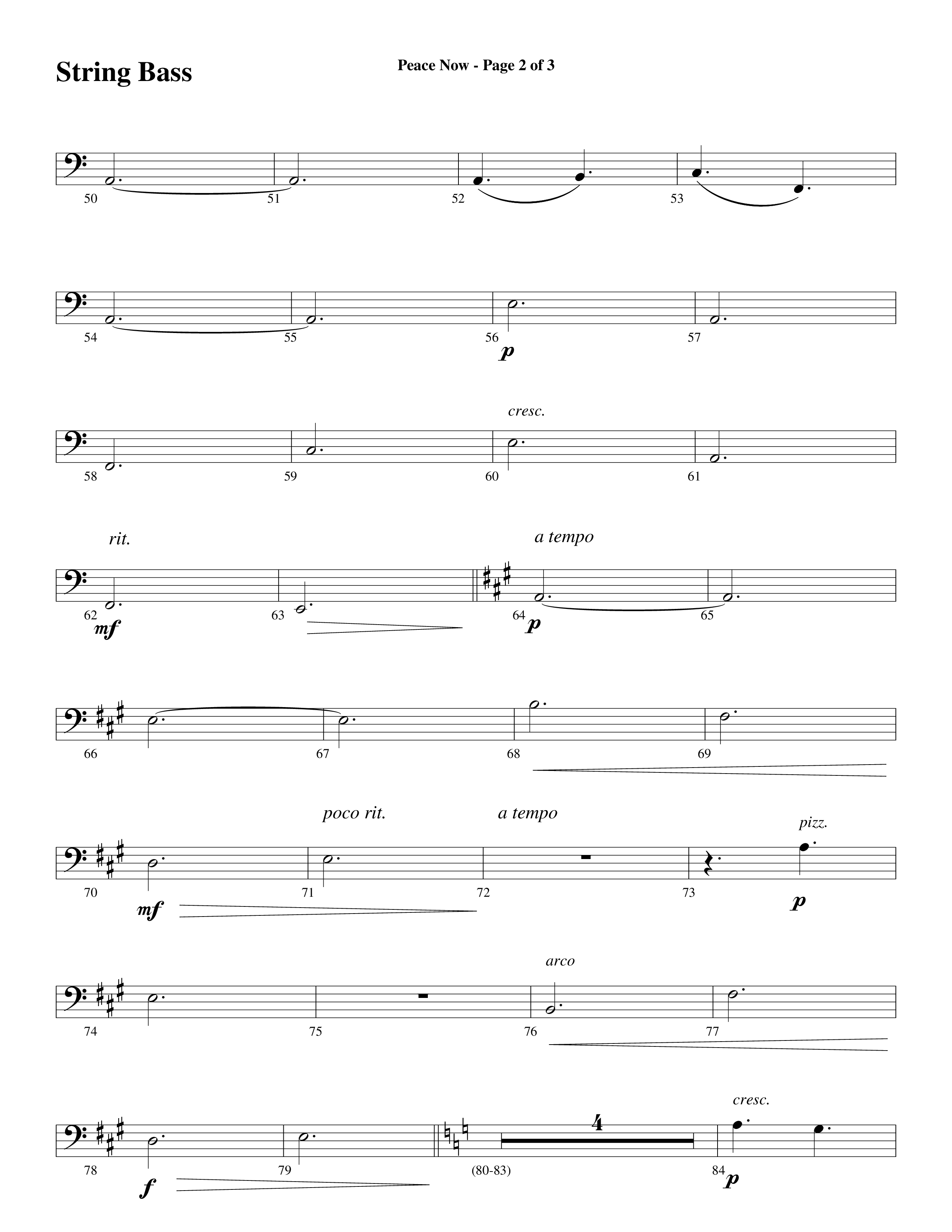 Peace Now (Choral Anthem SATB) String Bass (Word Music Choral / Arr. Phillip Keveren)