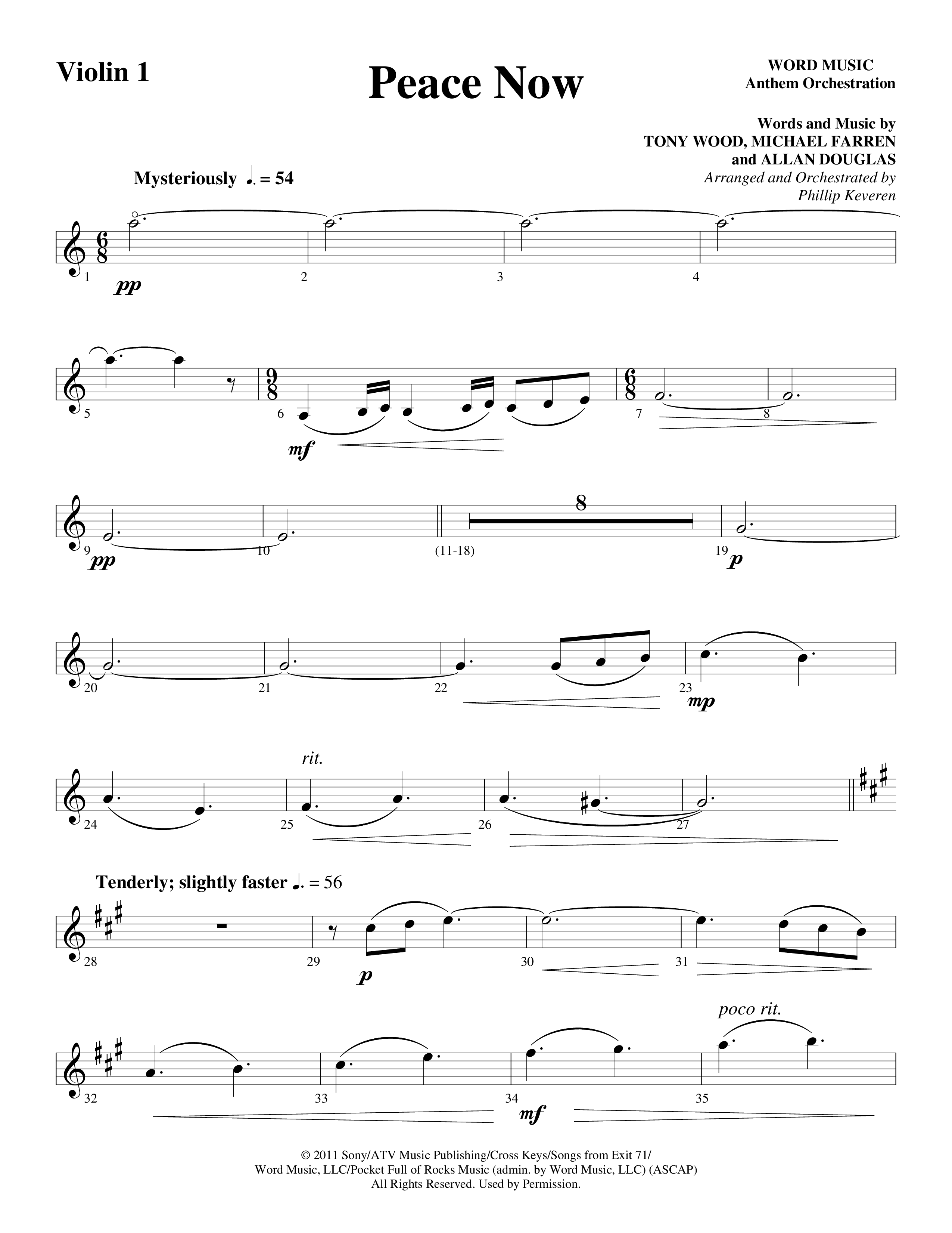 Peace Now (Choral Anthem SATB) Violin 1 (Word Music Choral / Arr. Phillip Keveren)