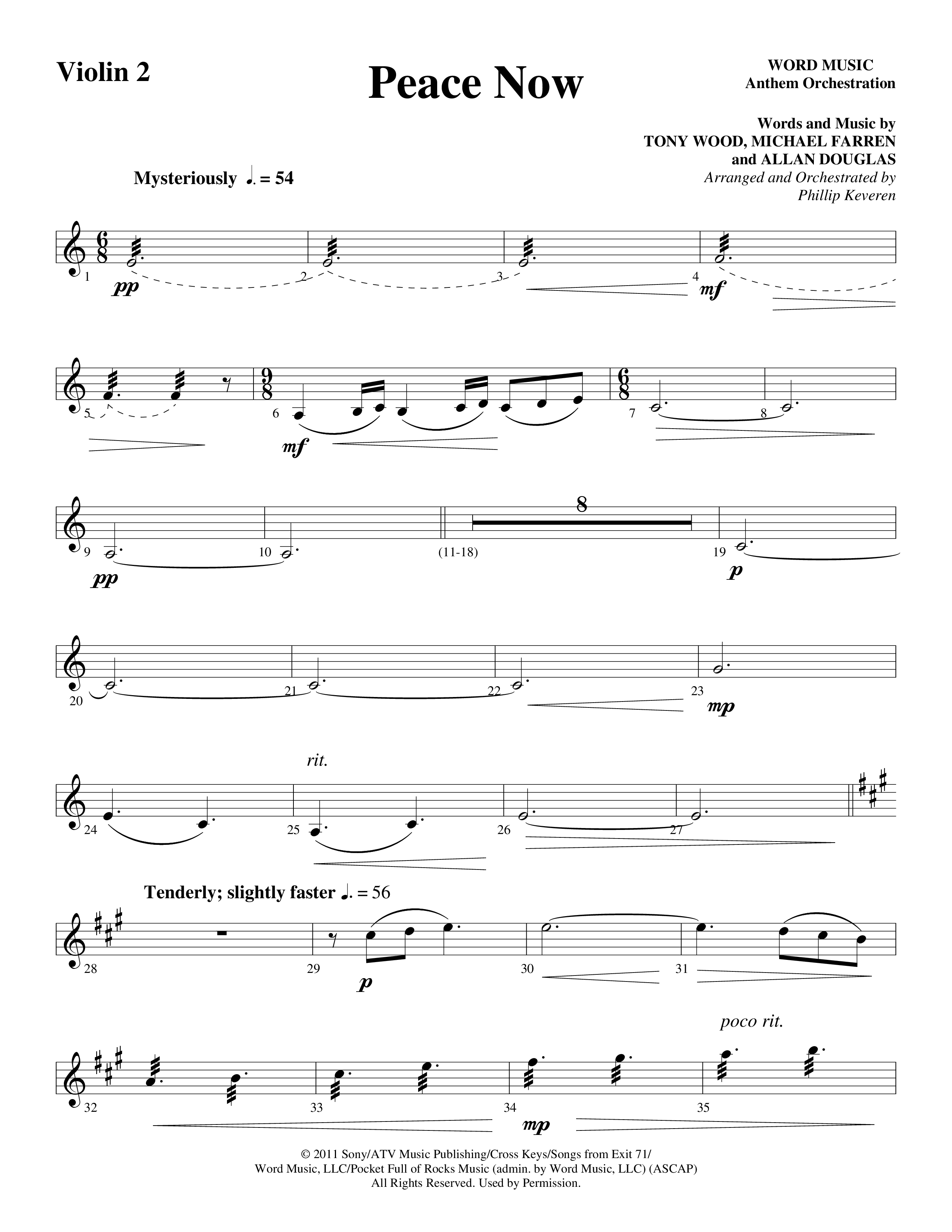 Peace Now (Choral Anthem SATB) Violin 2 (Word Music Choral / Arr. Phillip Keveren)