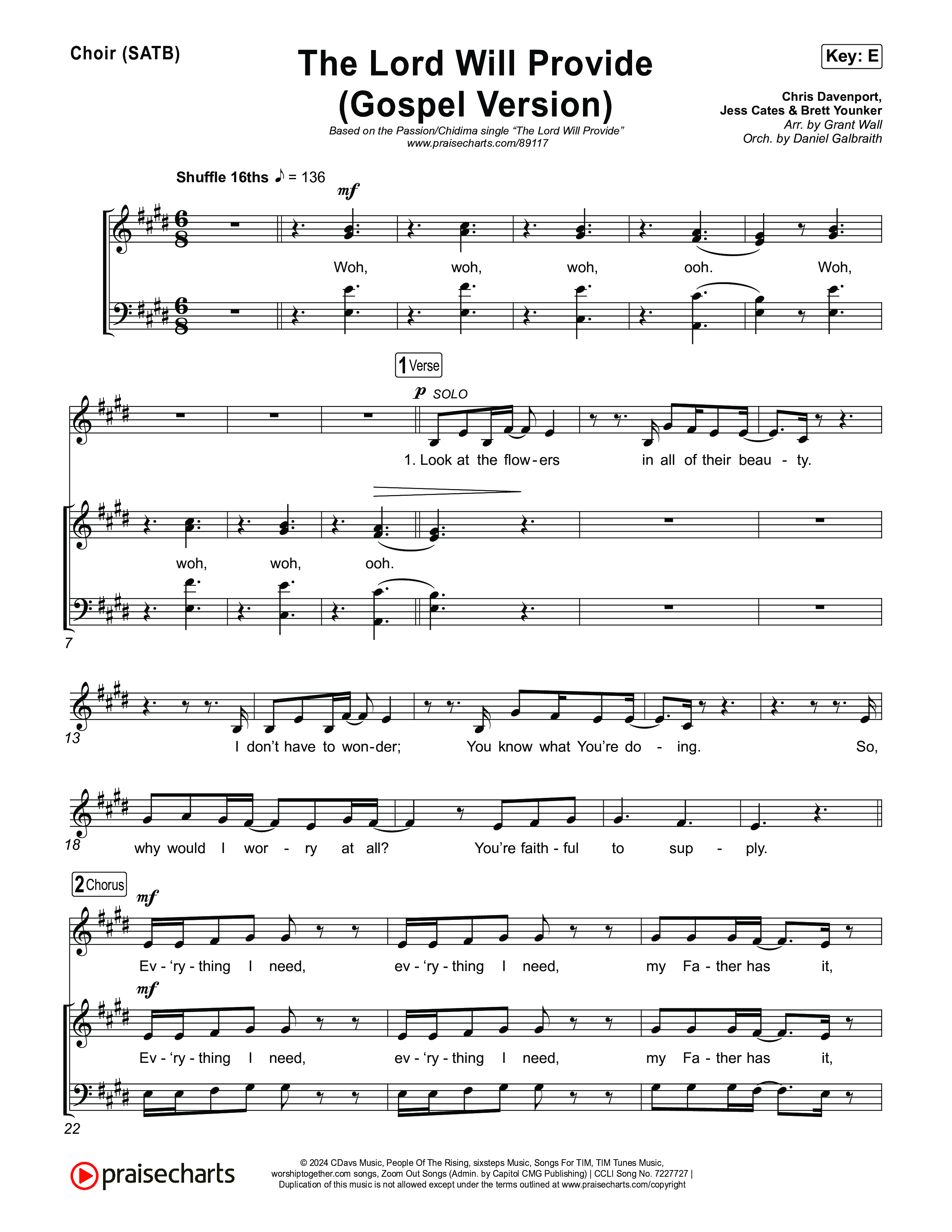 The Lord Will Provide (Gospel Version) (Live) Choir Sheet (SATB) (Passion / Chidima)
