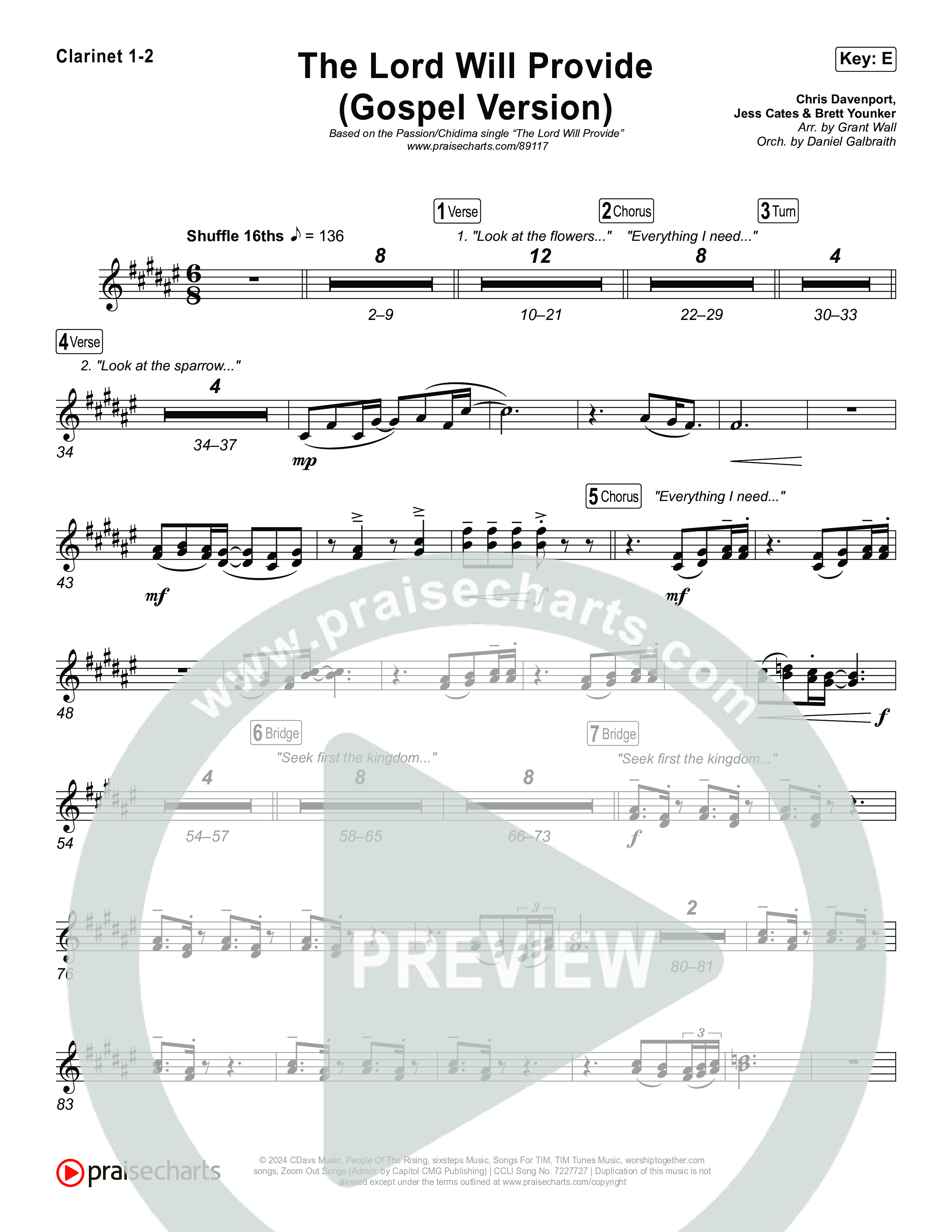 The Lord Will Provide (Gospel Version) (Live) Clarinet 1,2 (Passion / Chidima)