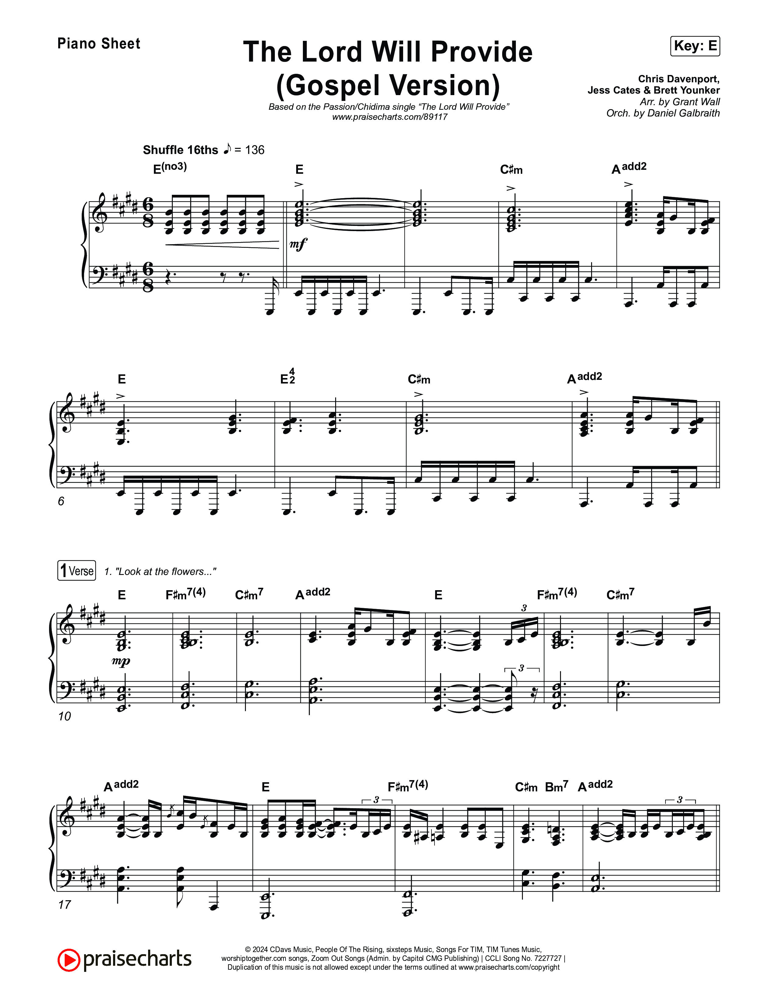 The Lord Will Provide (Gospel Version) (Live) Piano Sheet (Passion / Chidima)