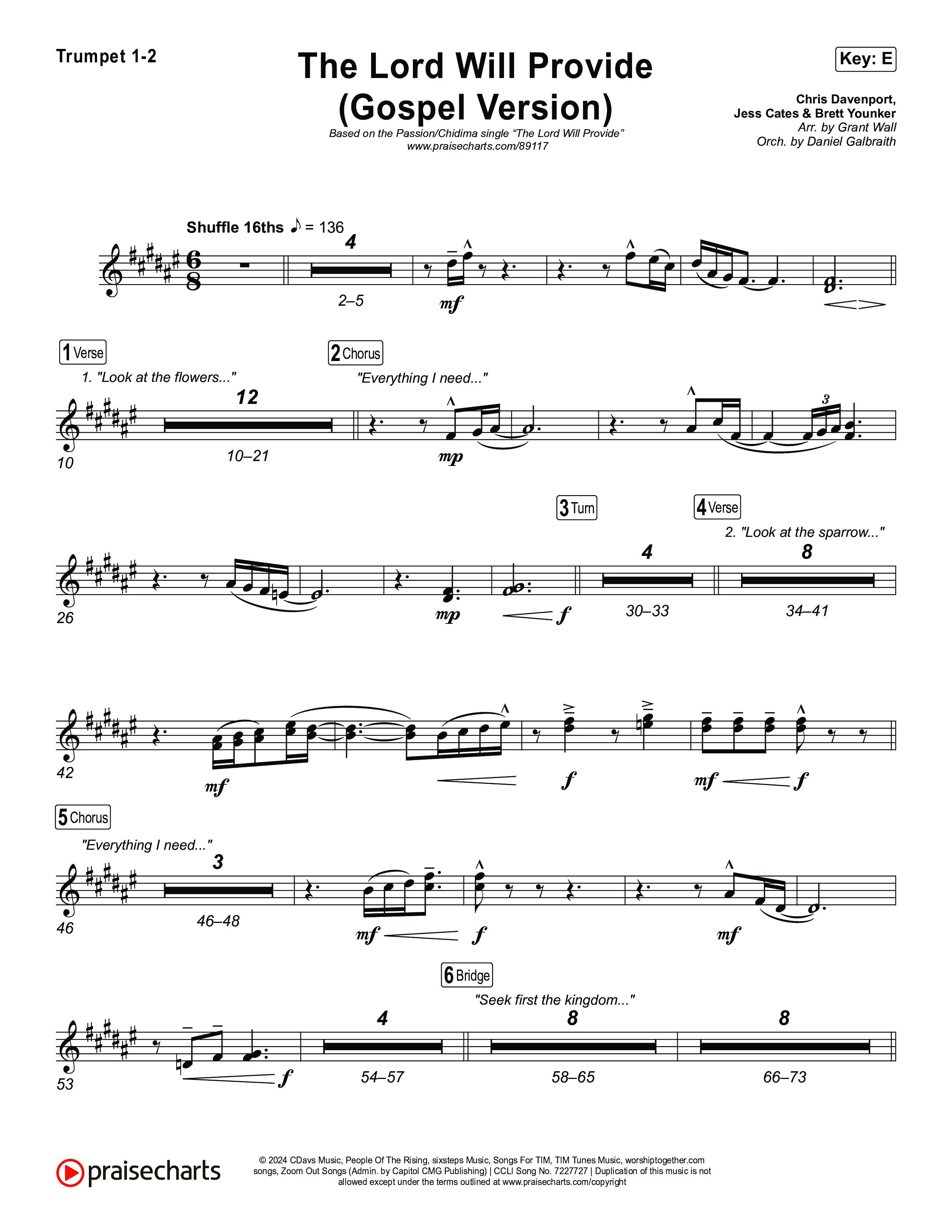 The Lord Will Provide (Gospel Version) (Live) Trumpet 1,2 (Passion / Chidima)