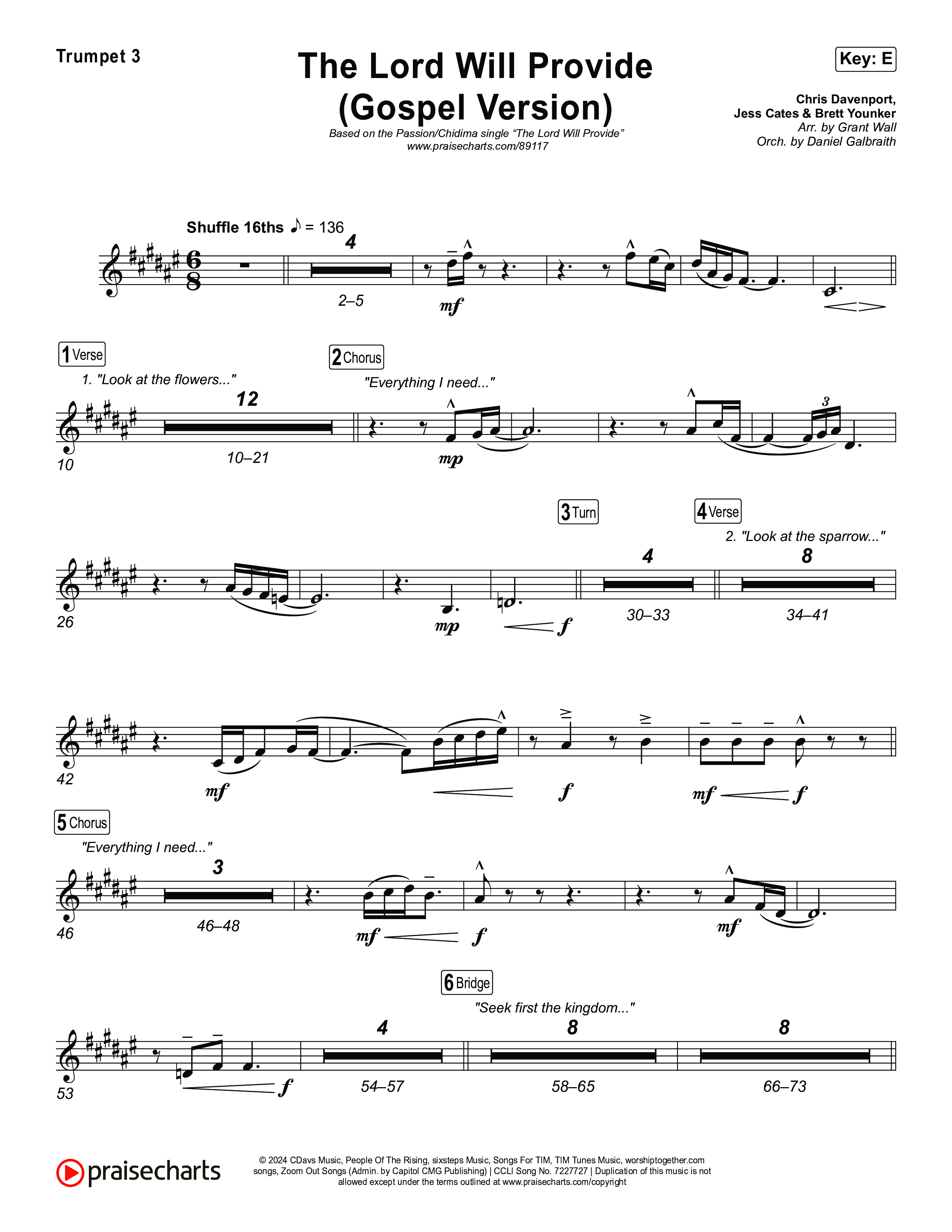 The Lord Will Provide (Gospel Version) (Live) Trumpet 3 (Passion / Chidima)