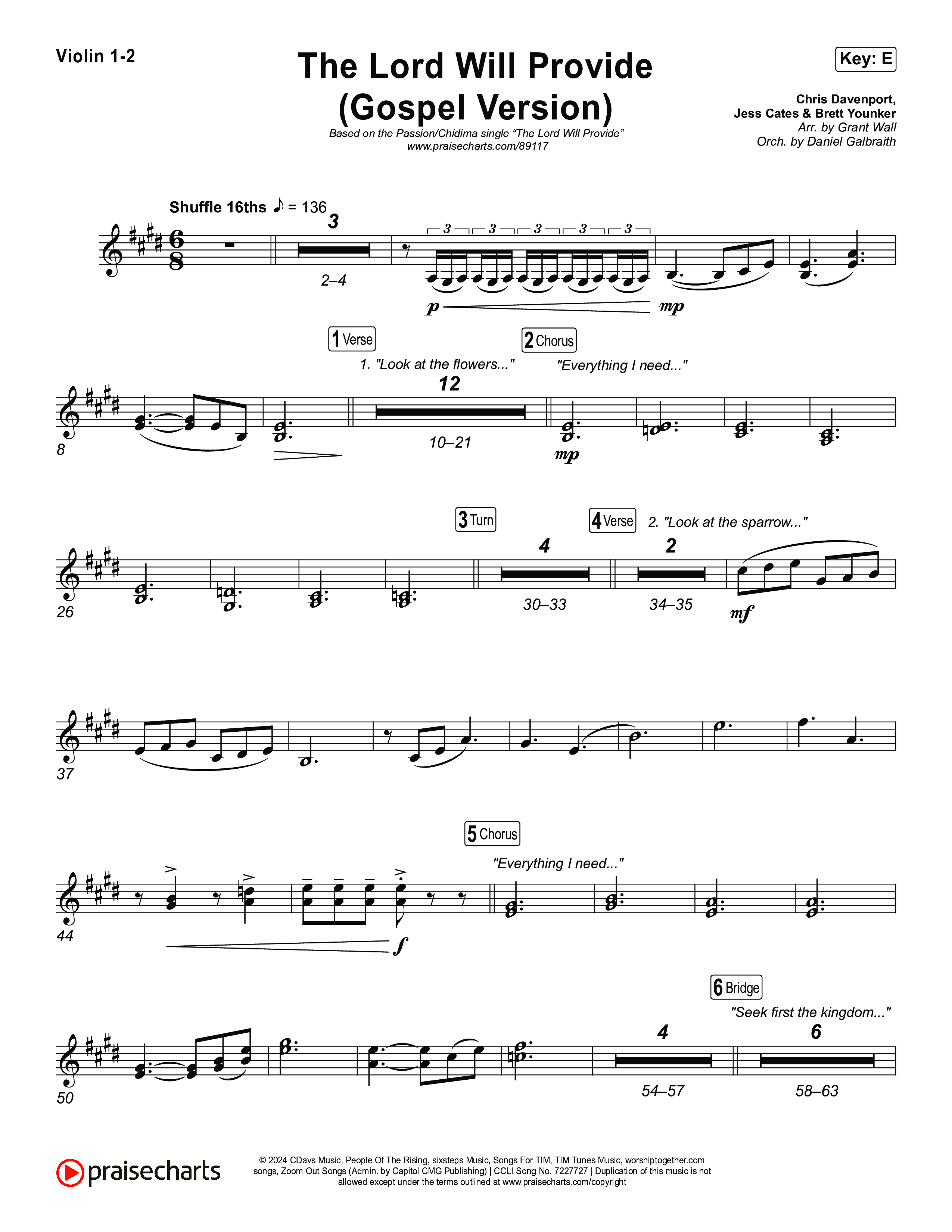 The Lord Will Provide (Gospel Version) (Live) Violin 1,2 (Passion / Chidima)