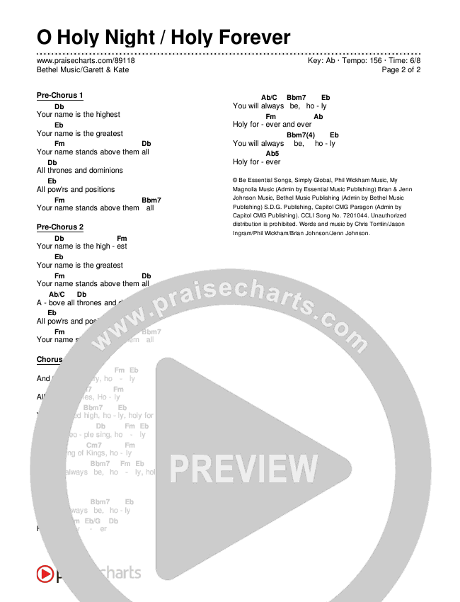 O Holy Night / Holy Forever Chords & Lyrics (Bethel Music / Garett & Kate)