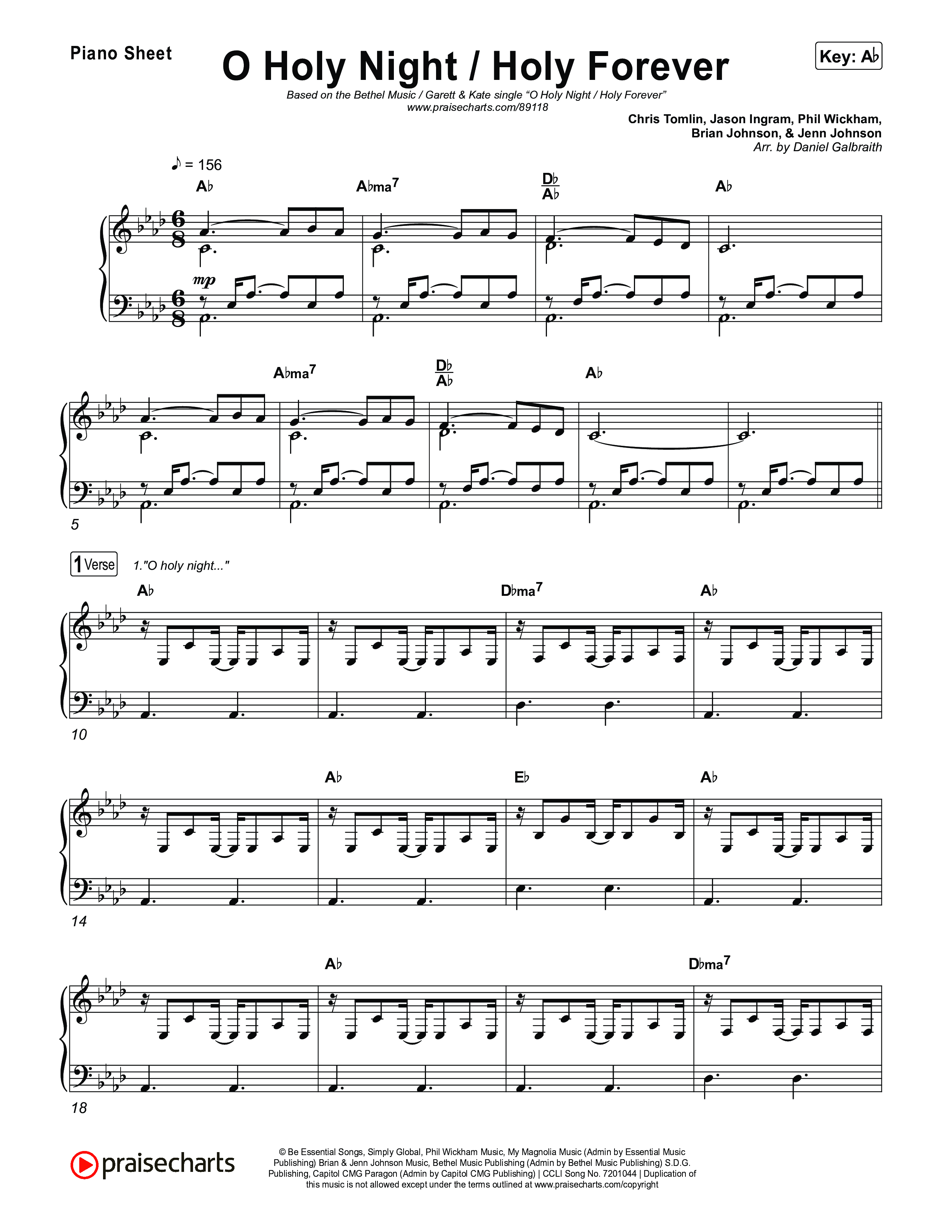 O Holy Night / Holy Forever Piano Sheet (Bethel Music / Garett & Kate)