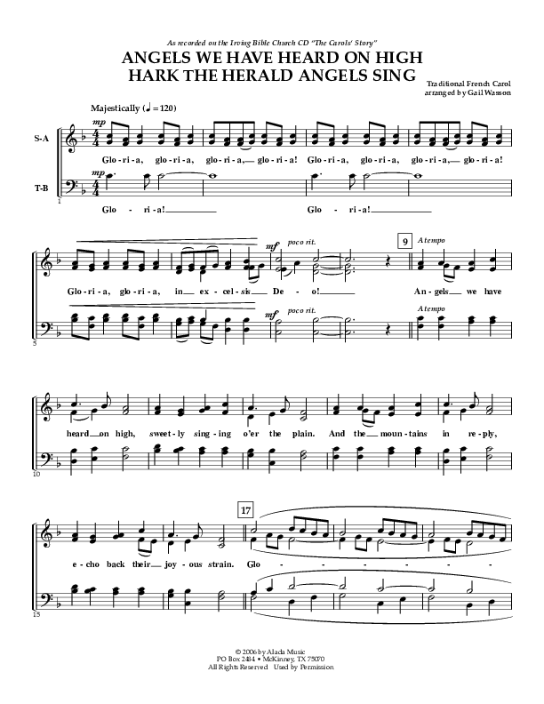 Angels We Have Heard On High (with Hark The Herald Angels Sing) Choir Sheet (SATB) (Irving Bible Church Vox Humana Choir / Gail Wasson)
