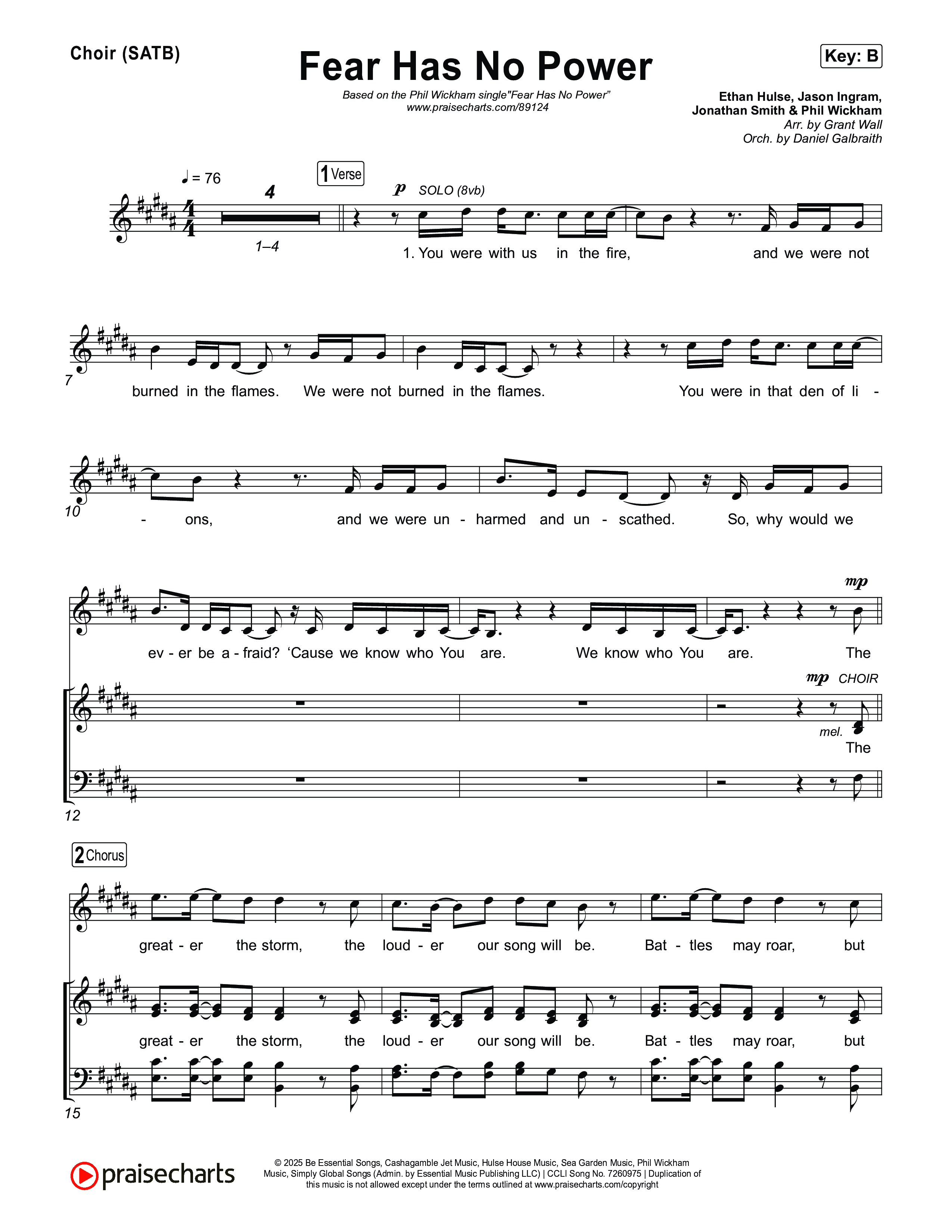 Fear Has No Power Choir Sheet (SATB) (Phil Wickham)