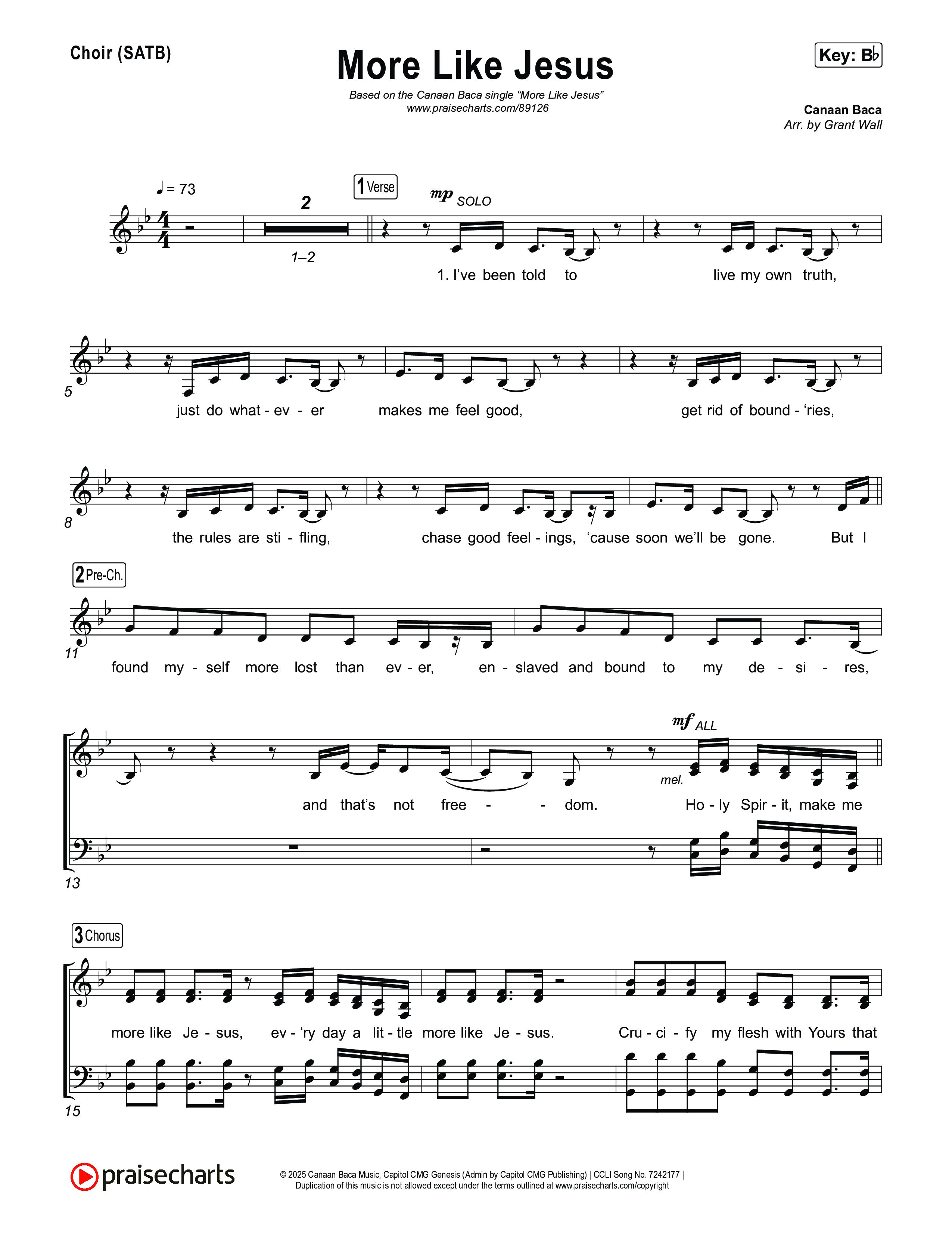 More Like Jesus Choir Sheet (SATB) (Canaan Baca)