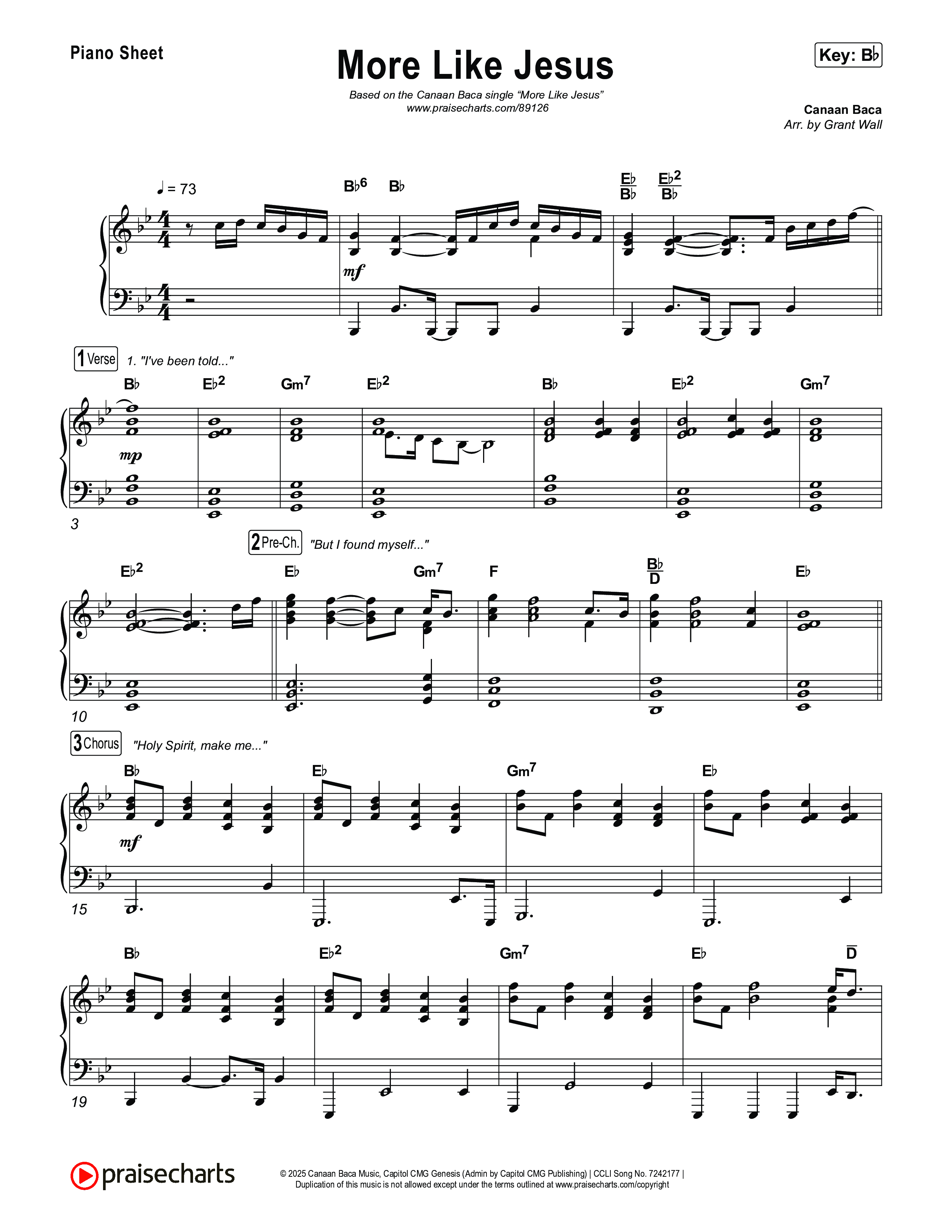 More Like Jesus Piano Sheet (Canaan Baca)