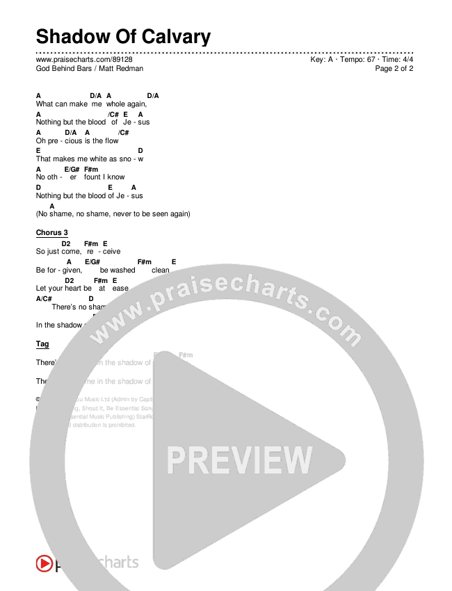 Shadow Of Calvary Chords & Lyrics (God Behind Bars / Matt Redman)